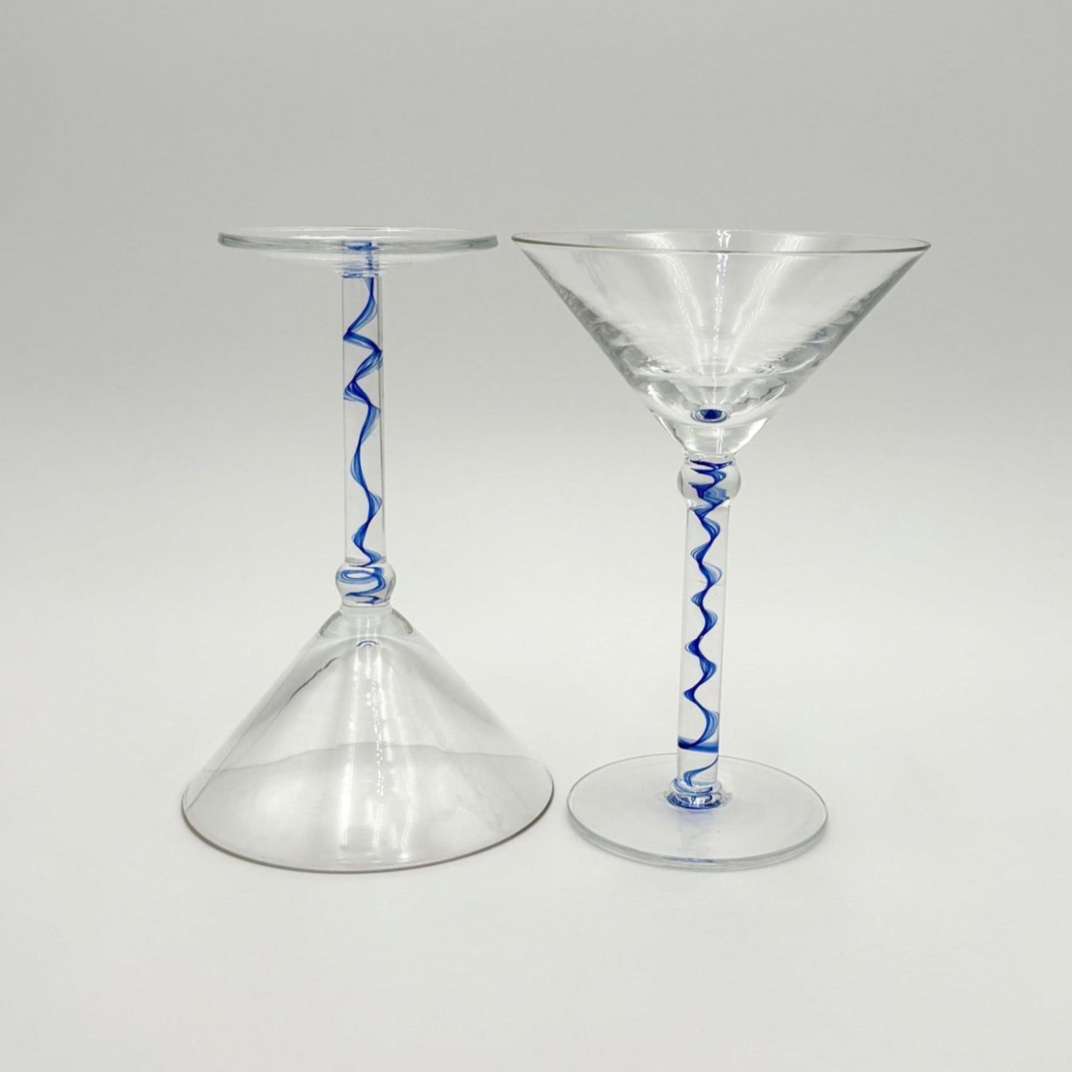 Martini Glasses with Blue Swirl Stem