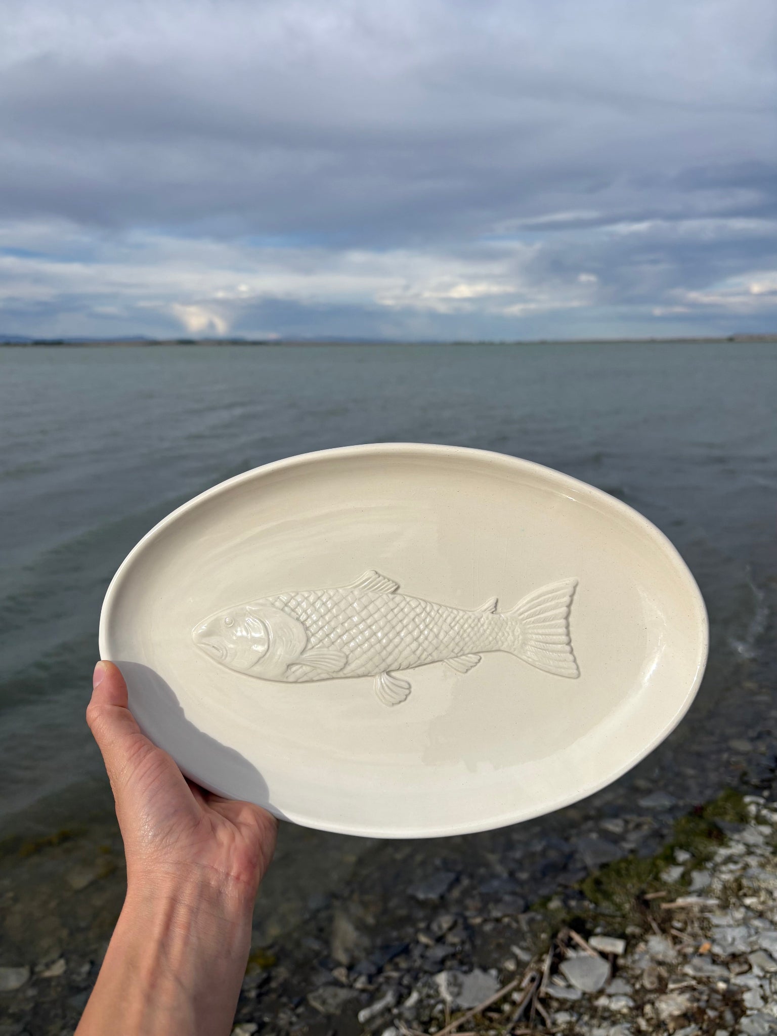 Serving Dish with Embossed Fish