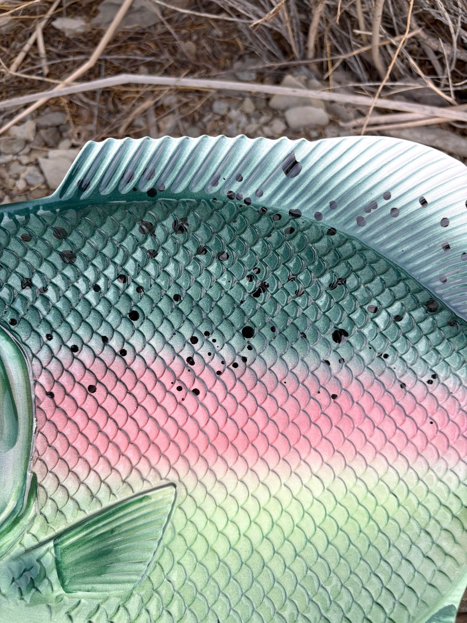 Vintage Green Fish with Pink Stripe Platter