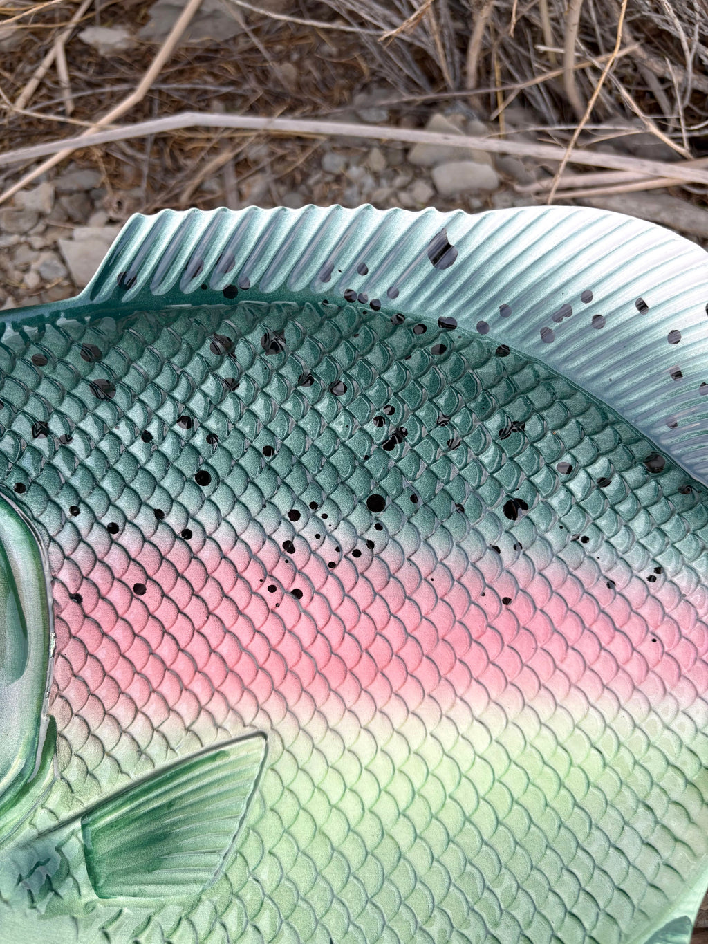 Vintage Green Fish with Pink Stripe Platter