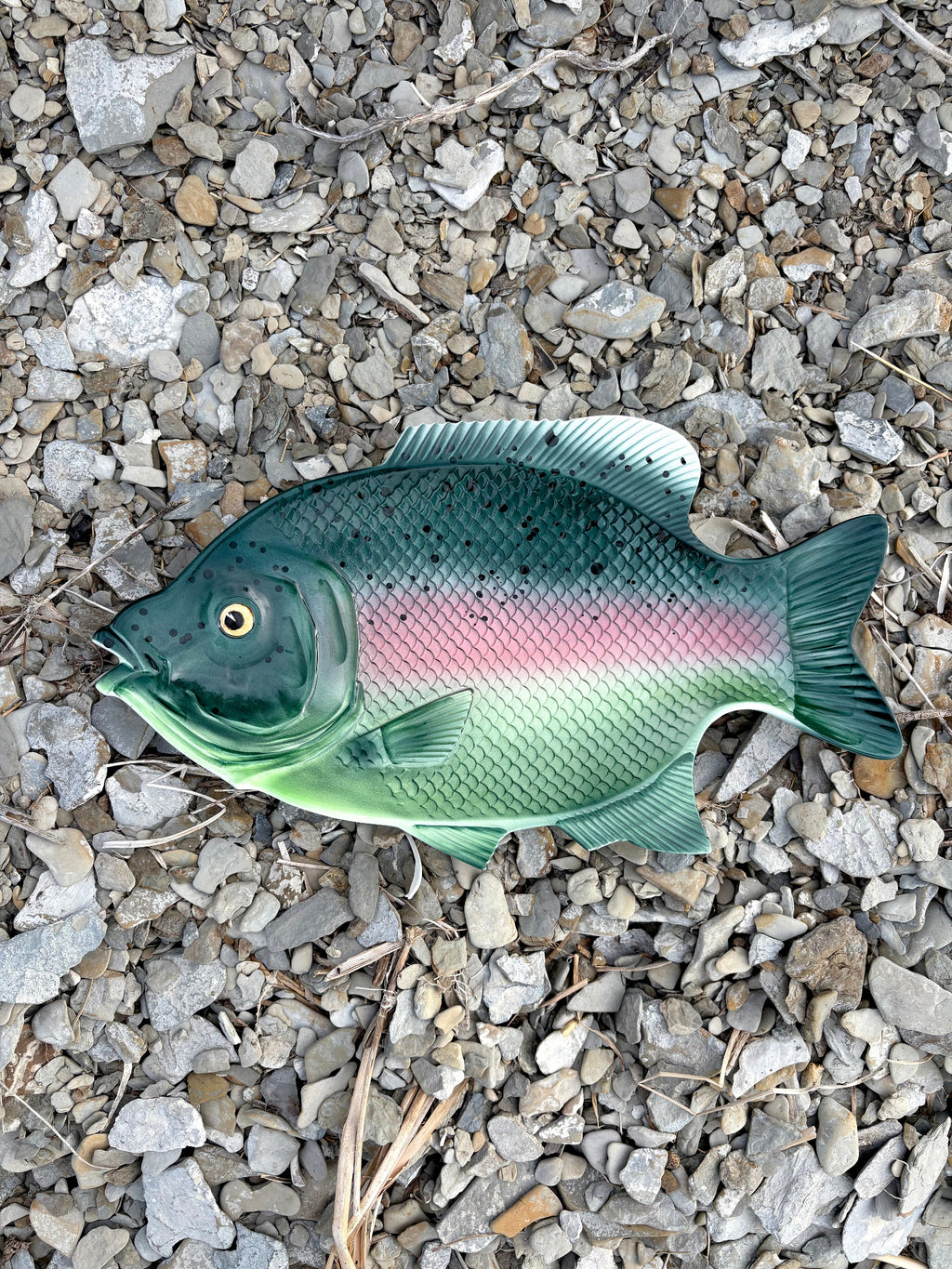 Vintage Green Fish with Pink Stripe Platter