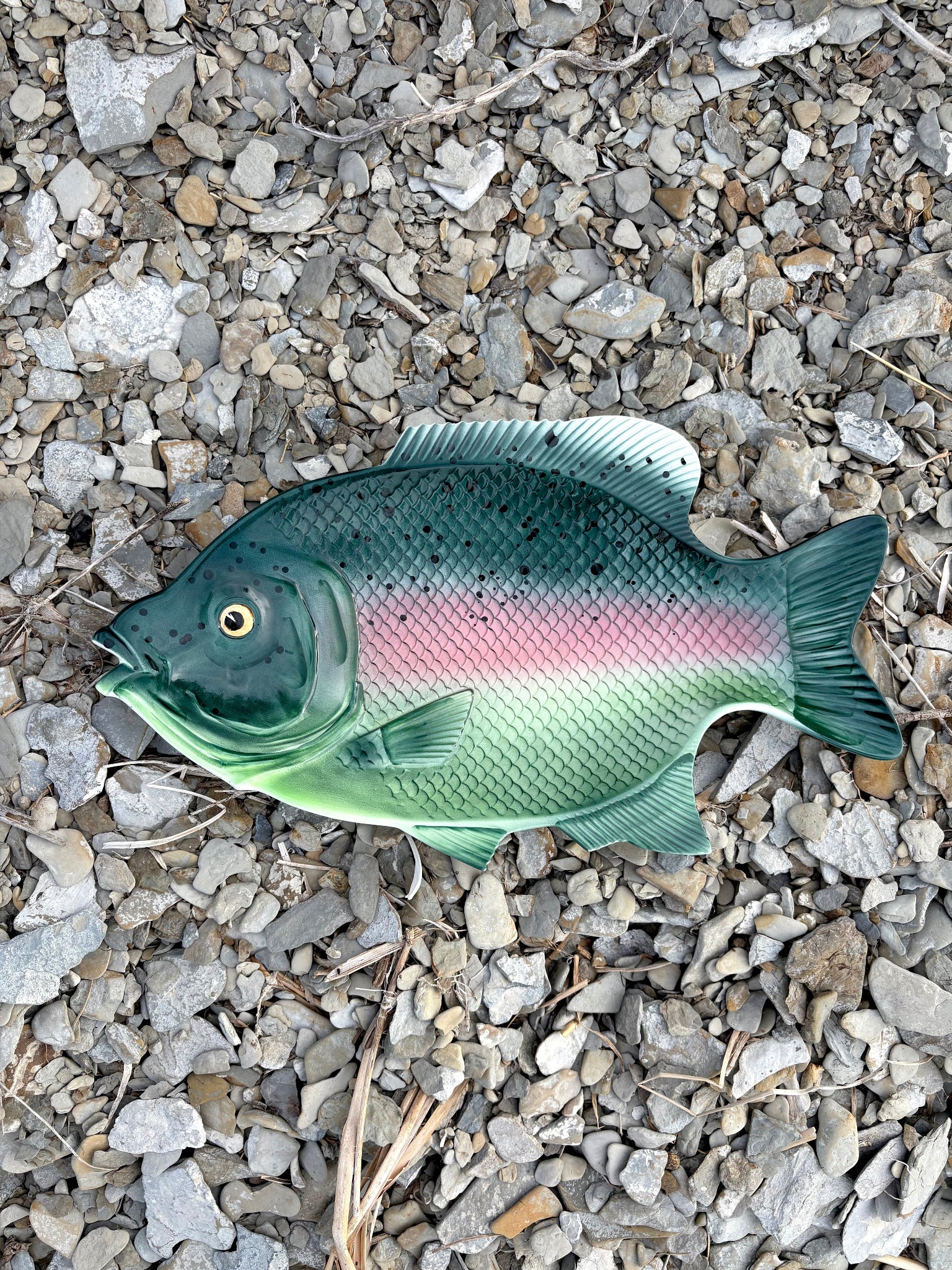 Vintage Green Fish with Pink Stripe Platter