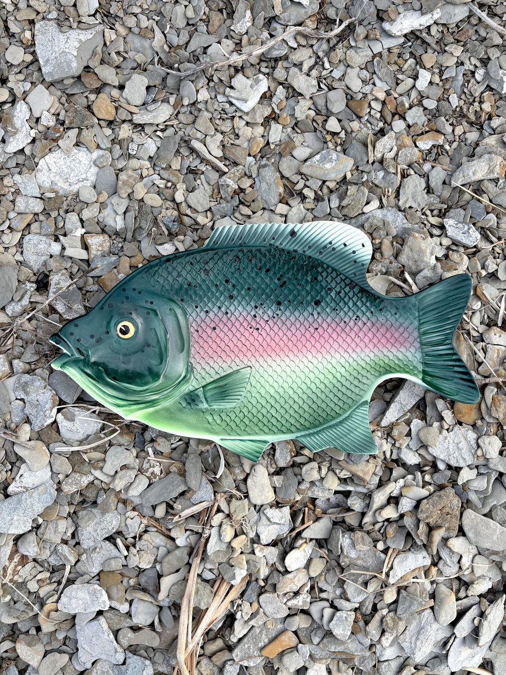 Vintage Green Fish with Pink Stripe Platter