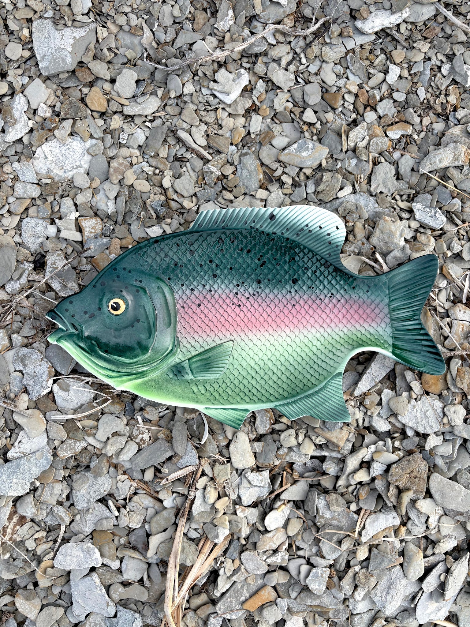 Vintage Green Fish with Pink Stripe Platter