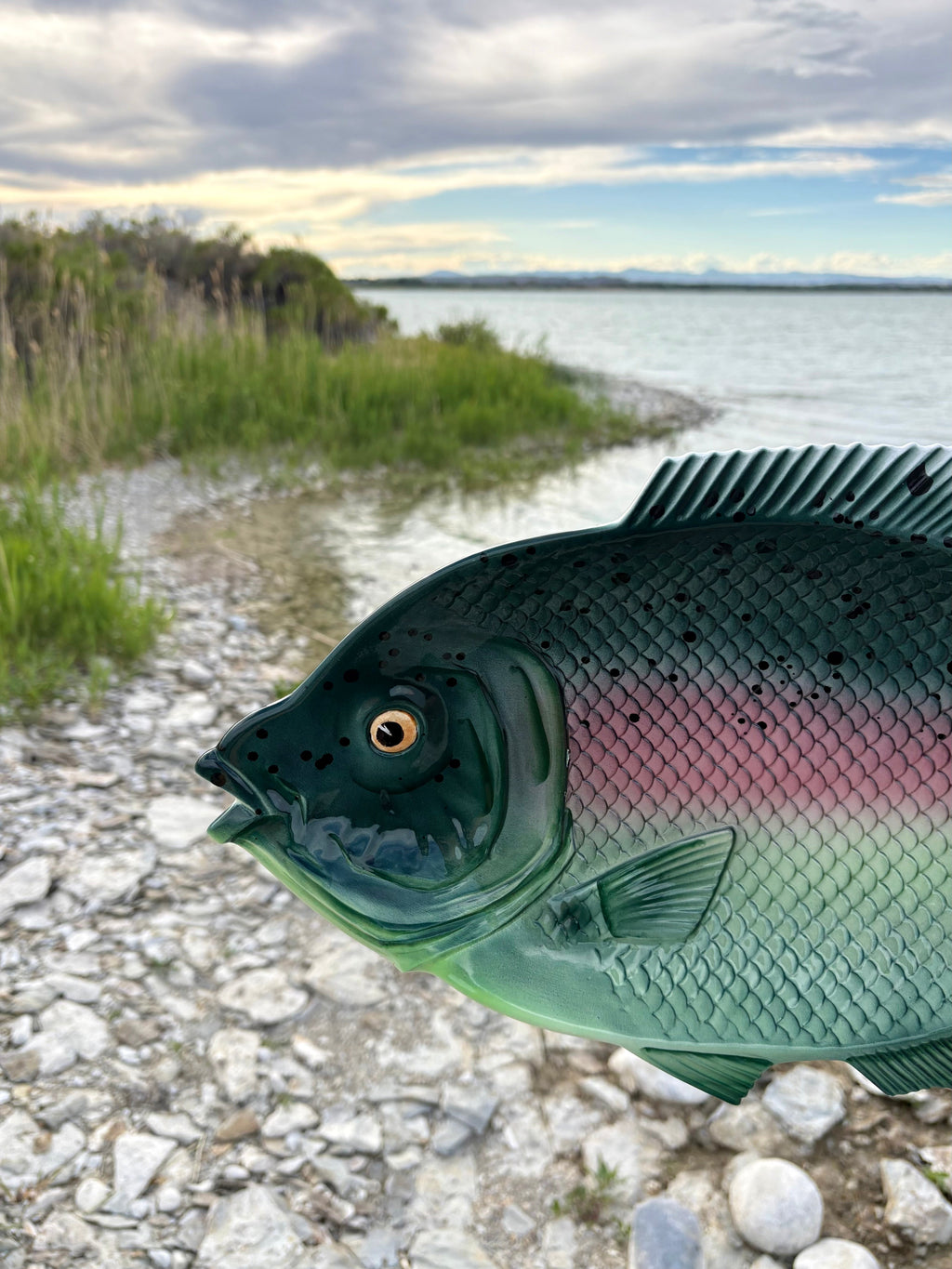 Vintage Green Fish with Pink Stripe Platter