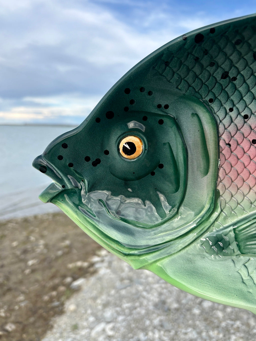 Vintage Green Fish with Pink Stripe Platter