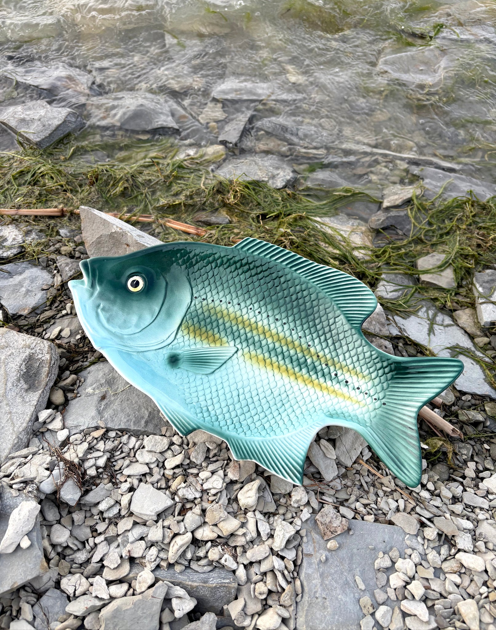 Vintage Teal Fish with Yellow Stripes Platter