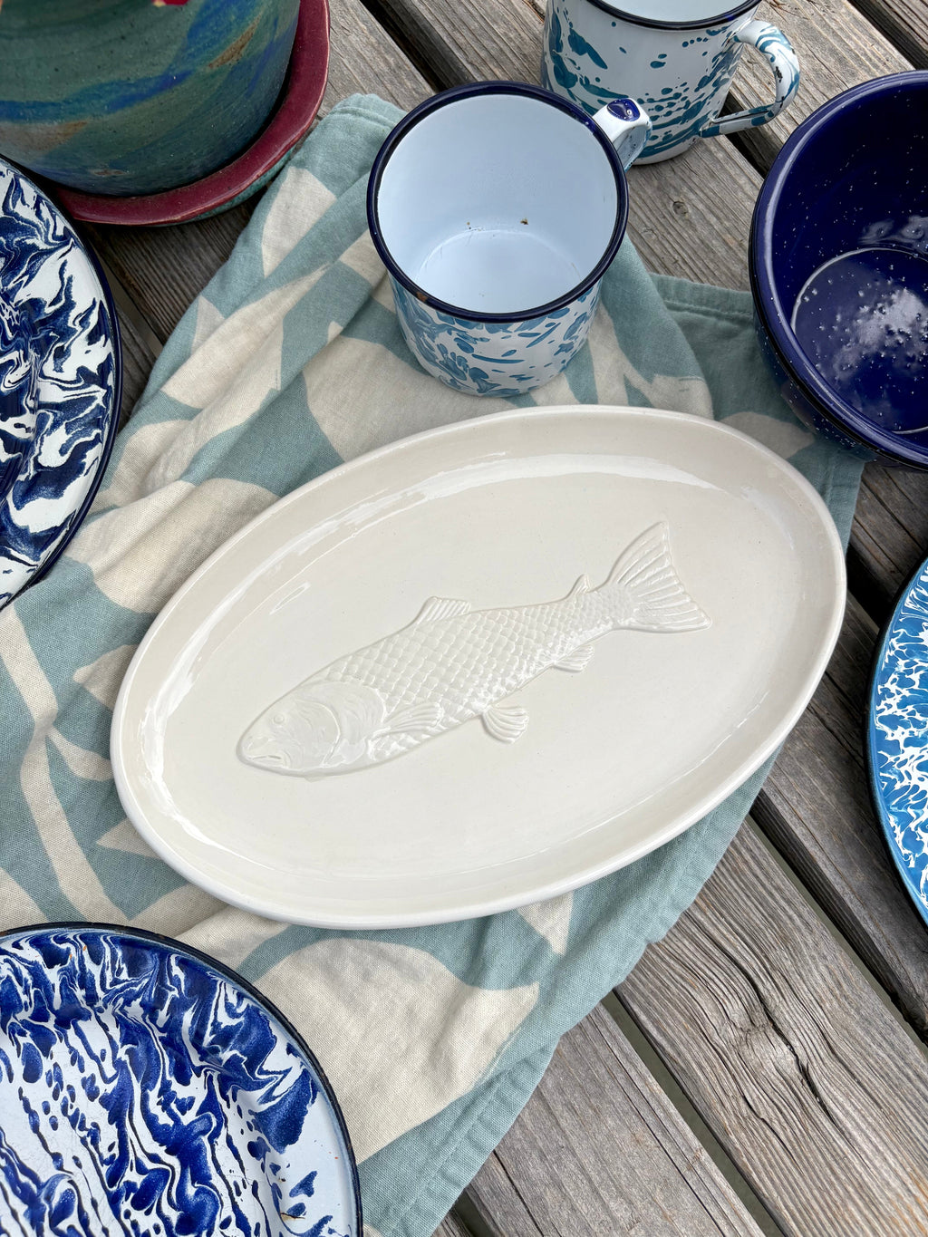 Serving Dish with Embossed Fish