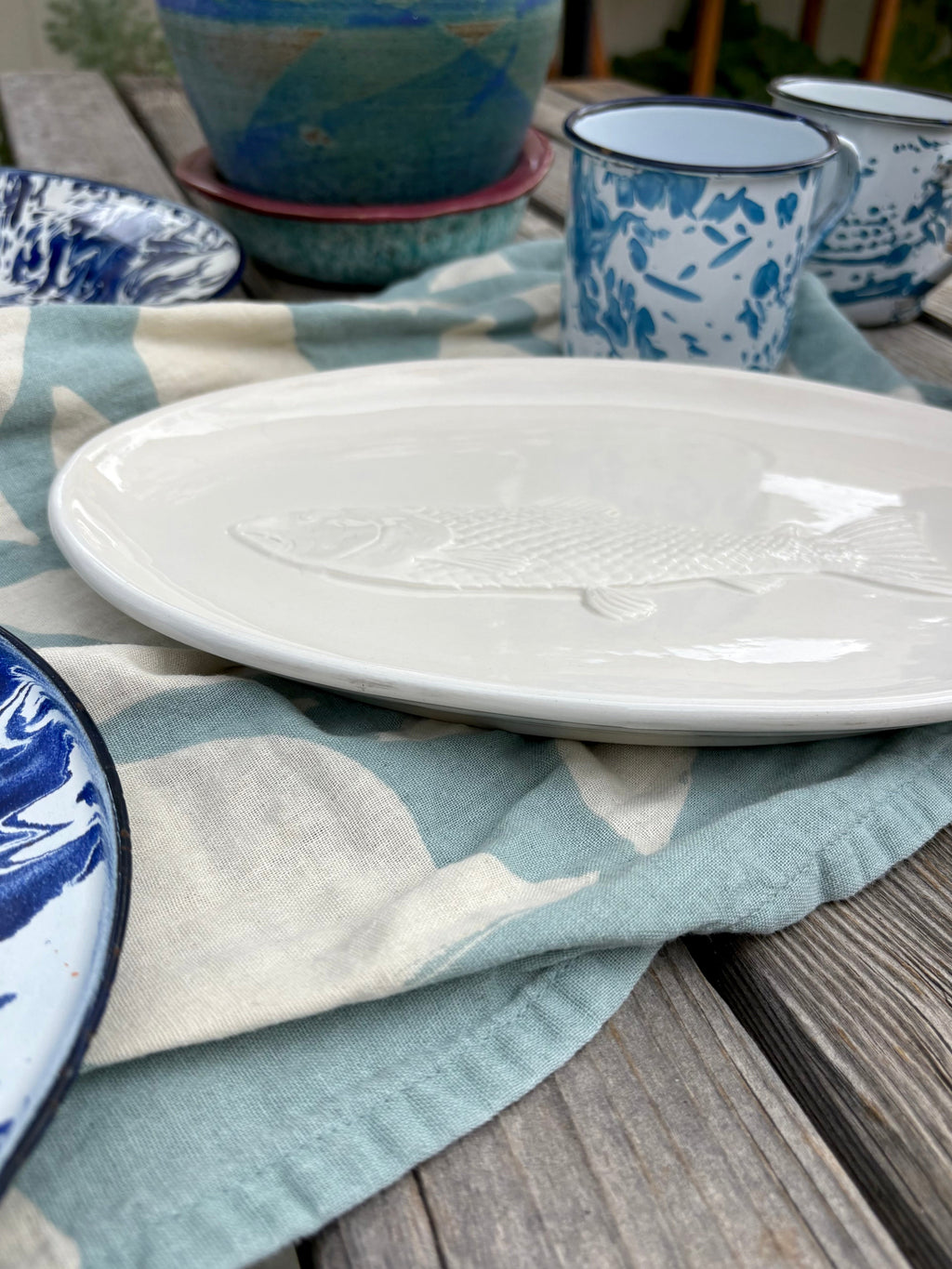 Serving Dish with Embossed Fish