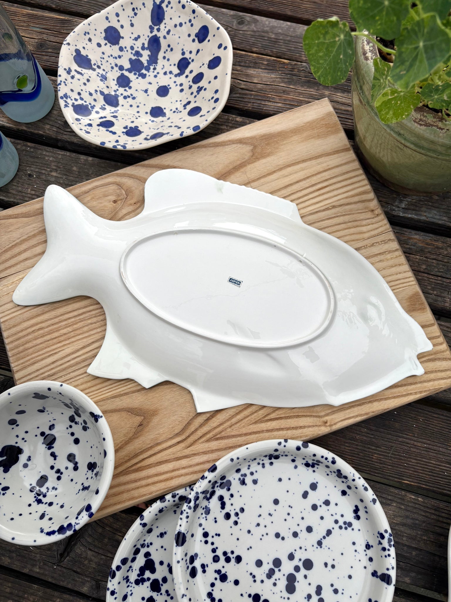 Vintage Green Fish with Pink Stripe Platter