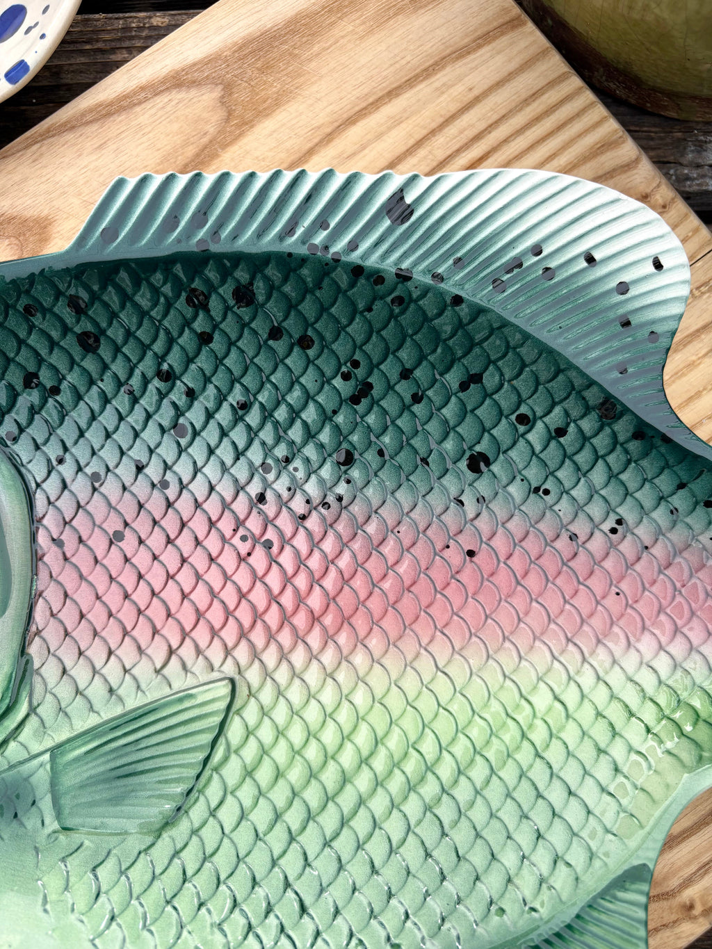 Vintage Green Fish with Pink Stripe Platter