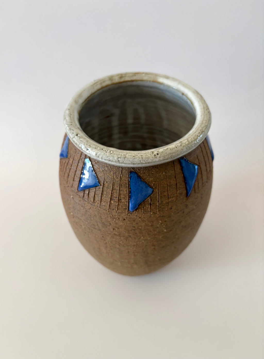 Ceramic Vase with Blue Triangles