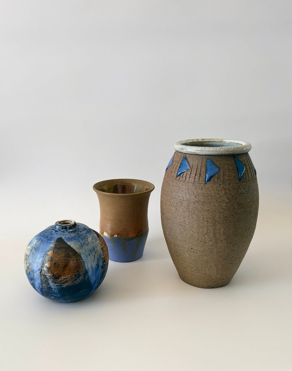 Ceramic Vase with Blue Triangles