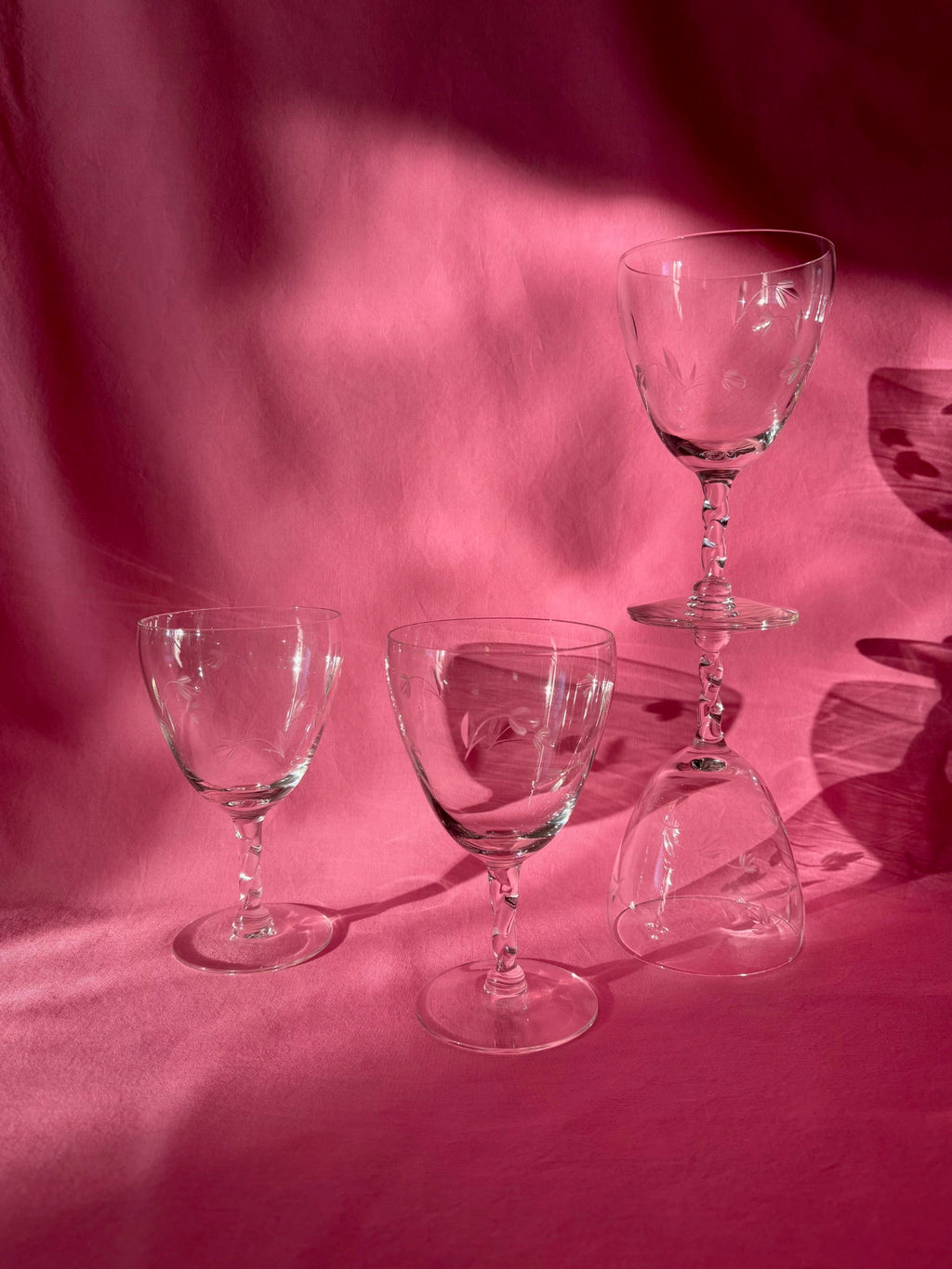 Set of 4 Goblets with Etched Flowers