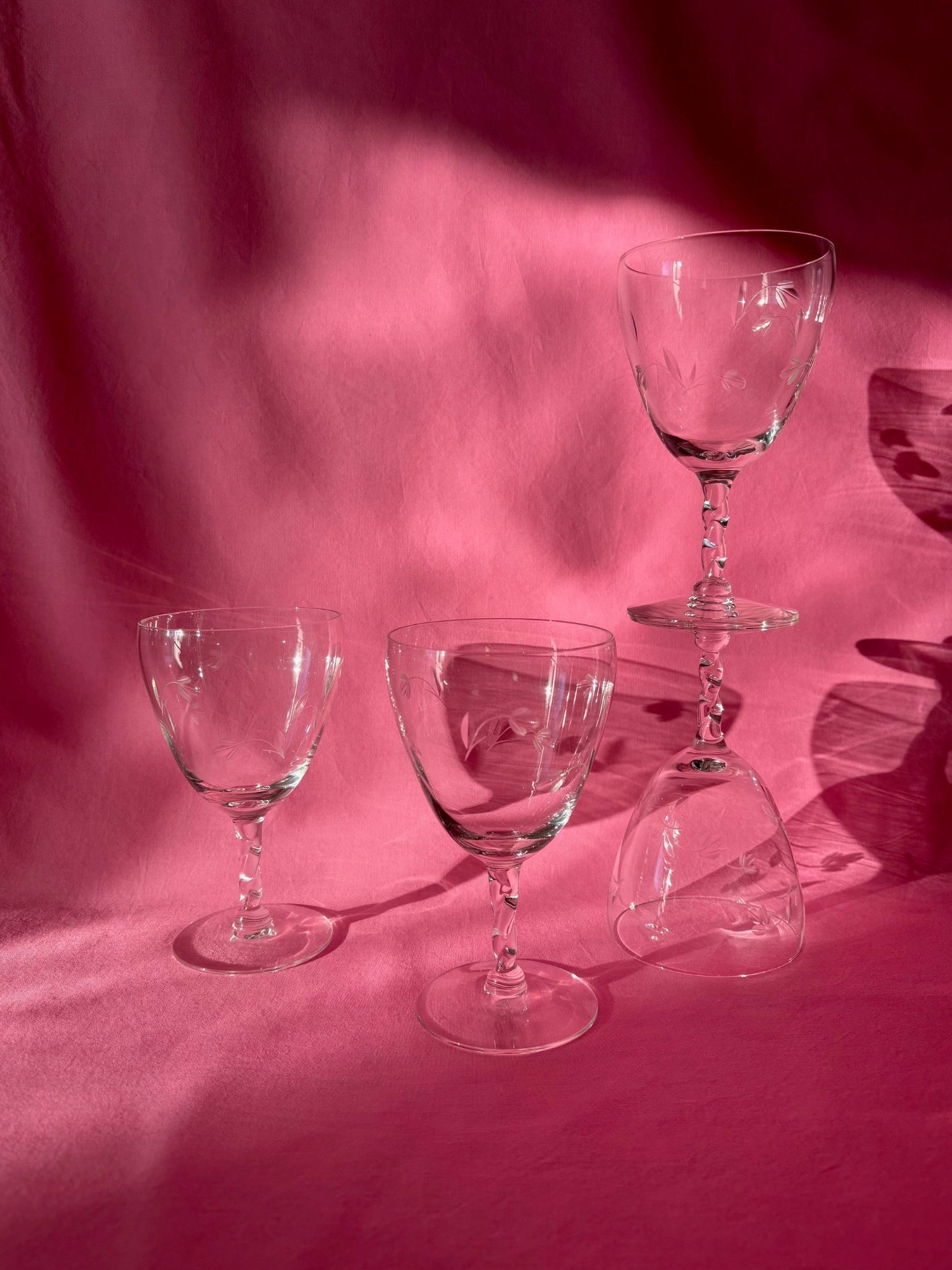 Set of 4 Goblets with Etched Flowers