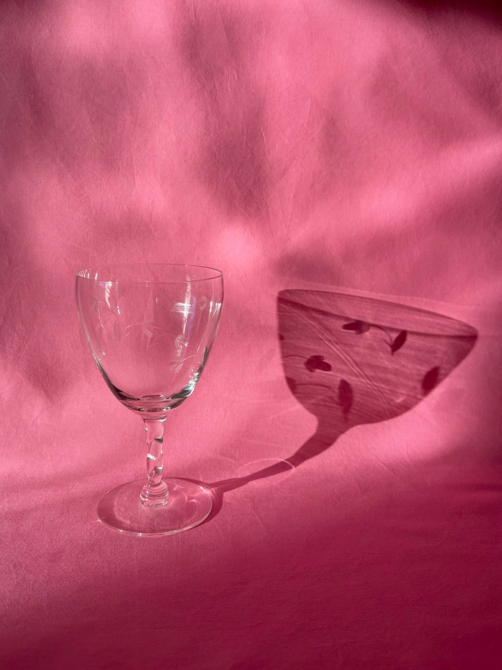 Set of 4 Goblets with Etched Flowers