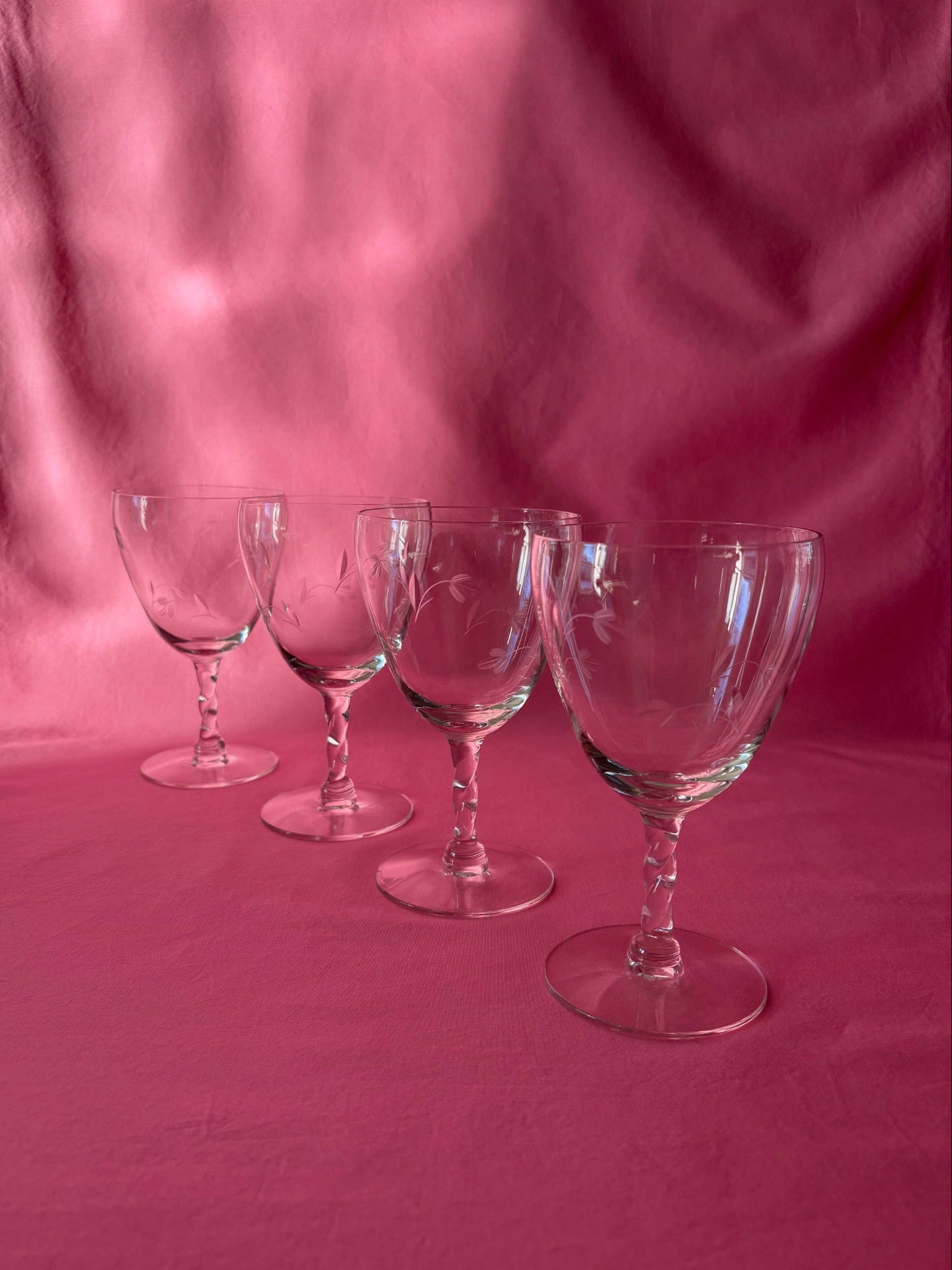 Set of 4 Goblets with Etched Flowers