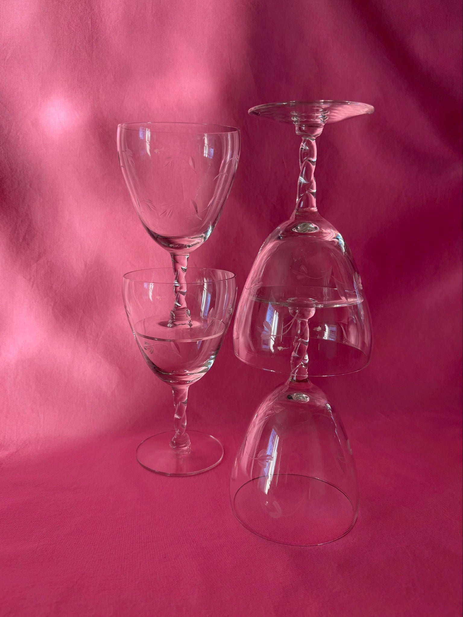 Set of 4 Goblets with Etched Flowers