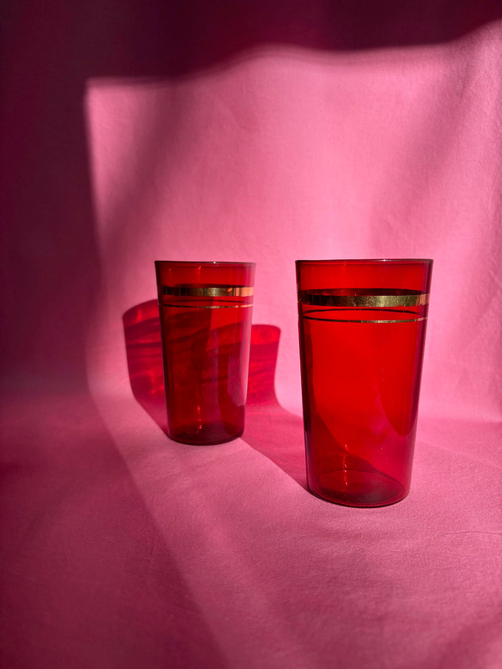 Ruby Red Glasses with Gold Stripes