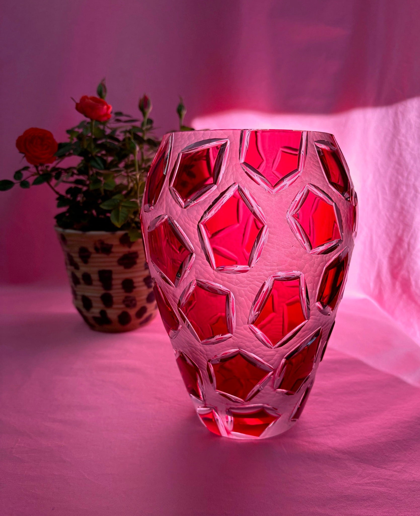 Bohemian Ruby Cut Crystal Vase