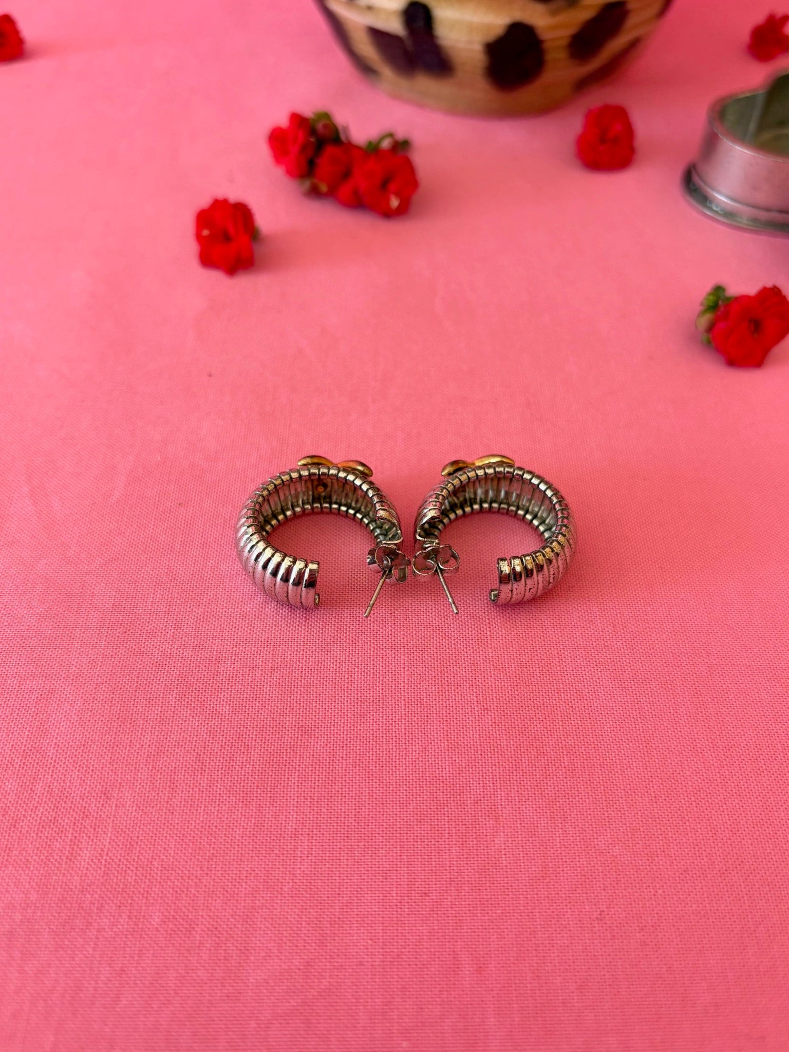 Vintage Silver Hoops with X’s