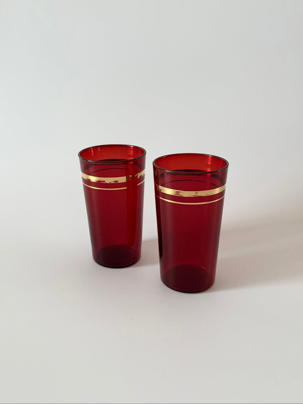 Ruby Red Glasses with Gold Stripes