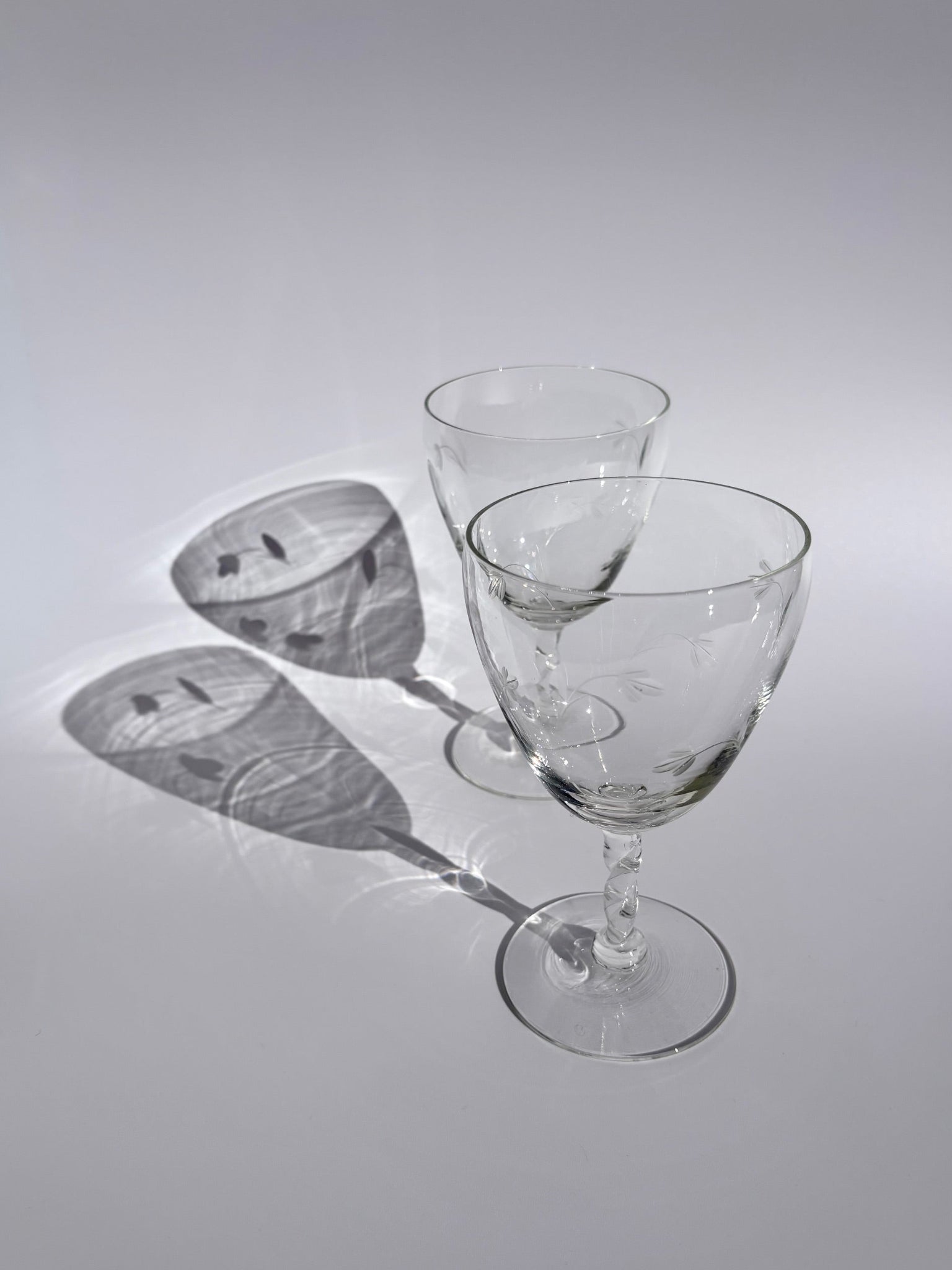 Set of 4 Goblets with Etched Flowers