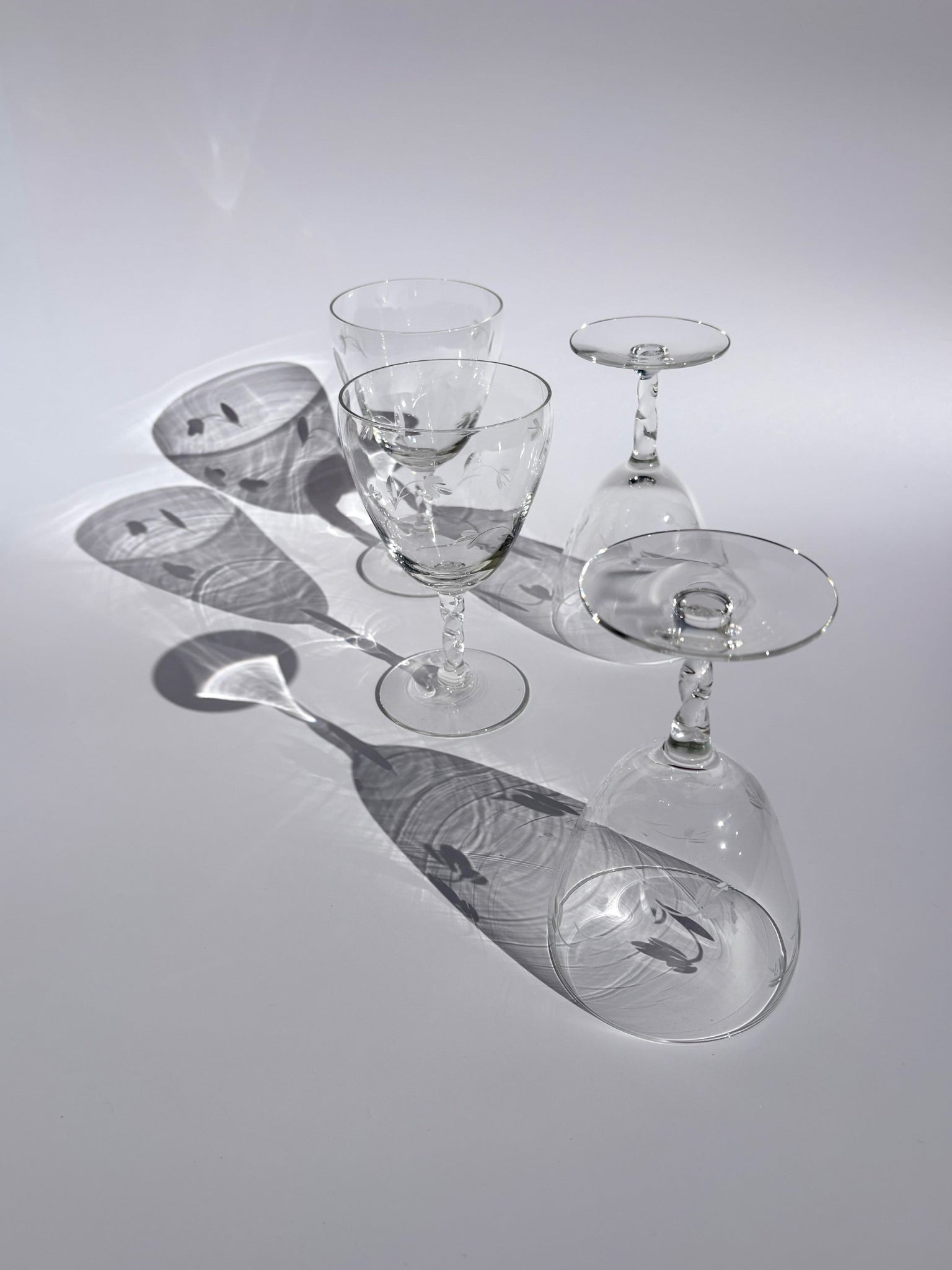 Set of 4 Goblets with Etched Flowers