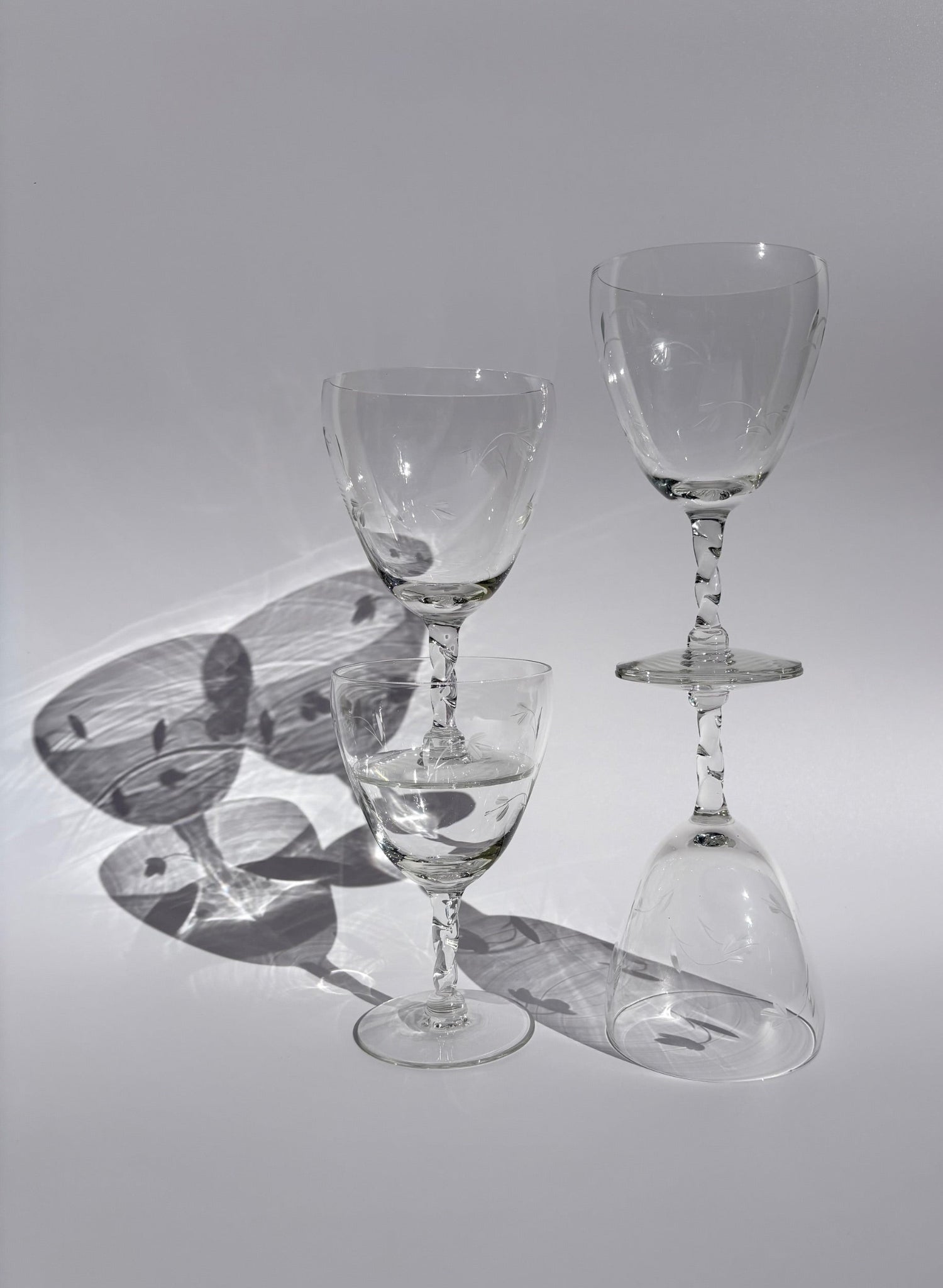Set of 4 Goblets with Etched Flowers