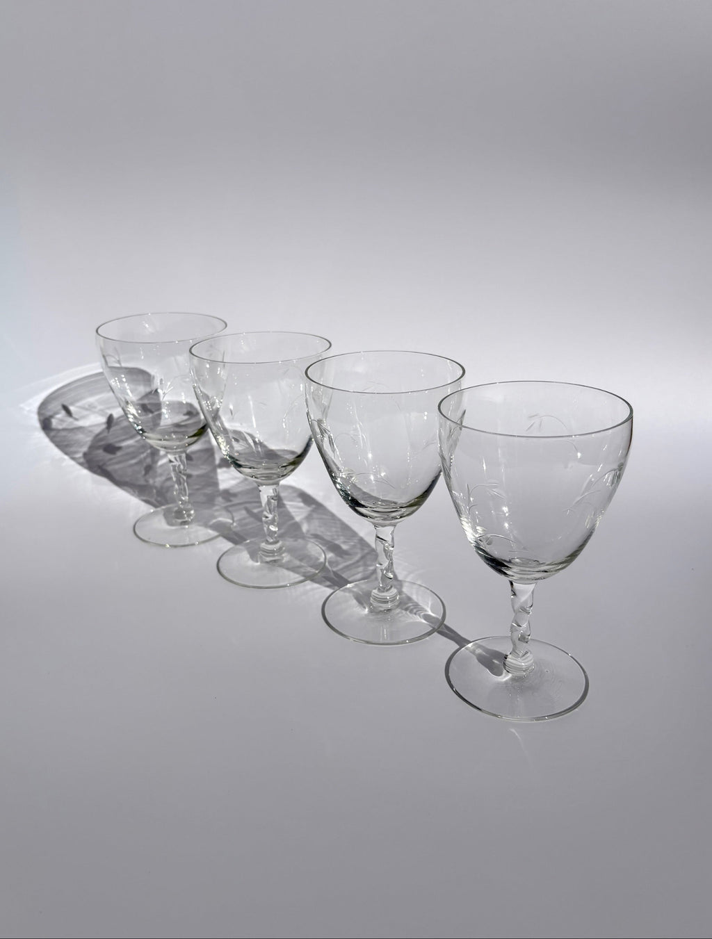 Set of 4 Goblets with Etched Flowers