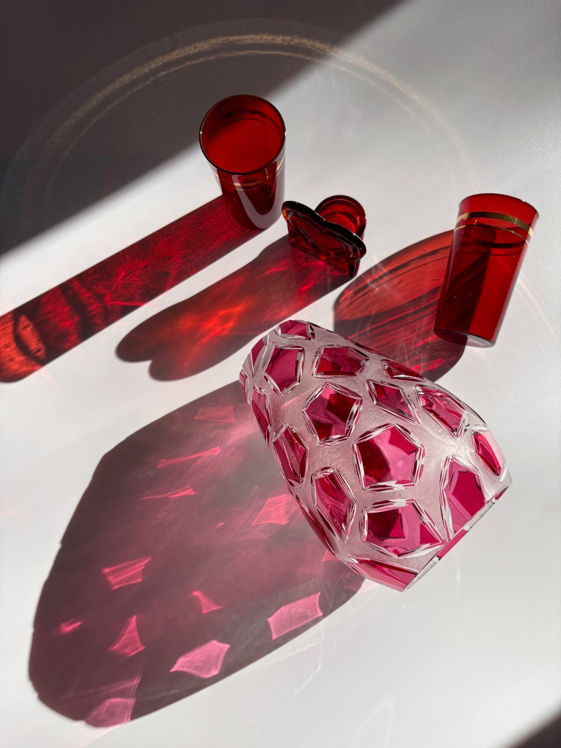 Bohemian Ruby Cut Crystal Vase