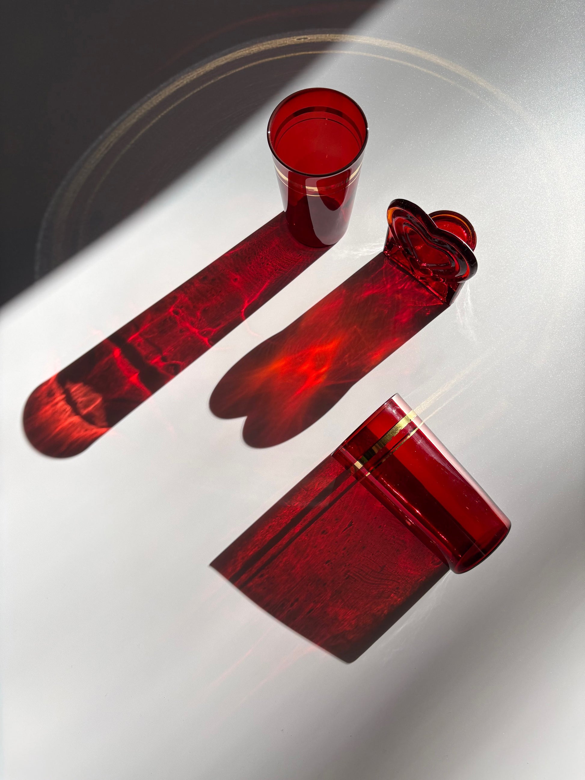 Ruby Red Glasses with Gold Stripes