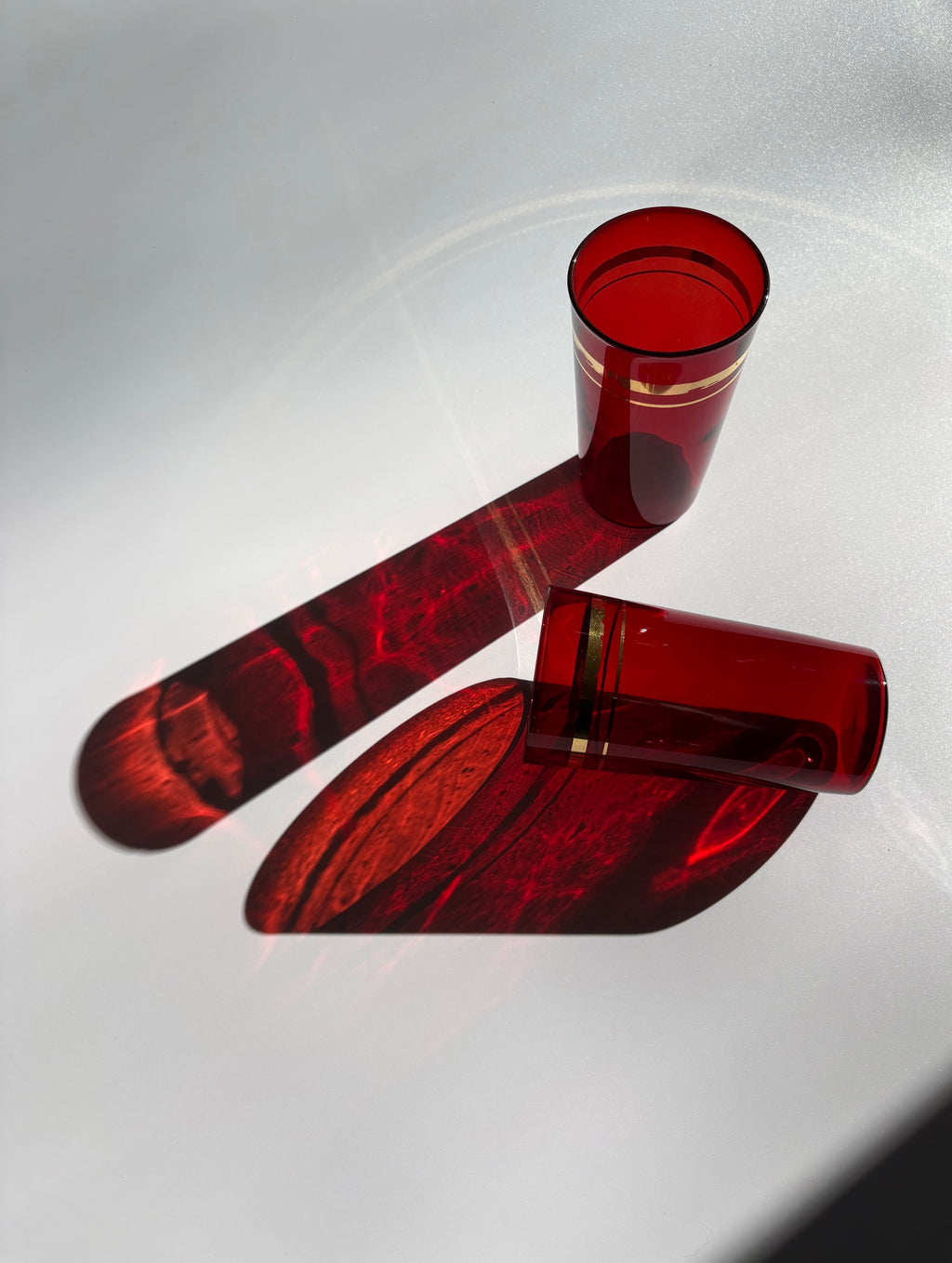 Ruby Red Glasses with Gold Stripes