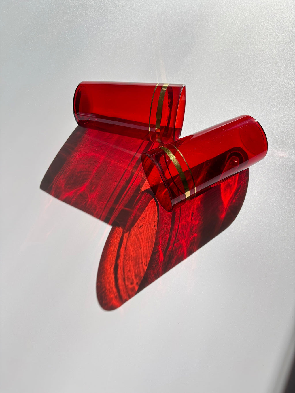 Ruby Red Glasses with Gold Stripes