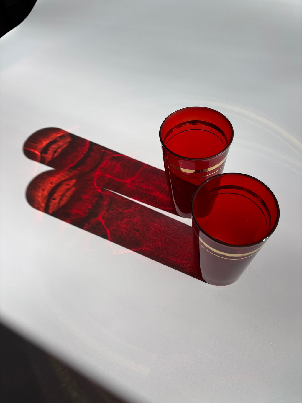 Ruby Red Glasses with Gold Stripes