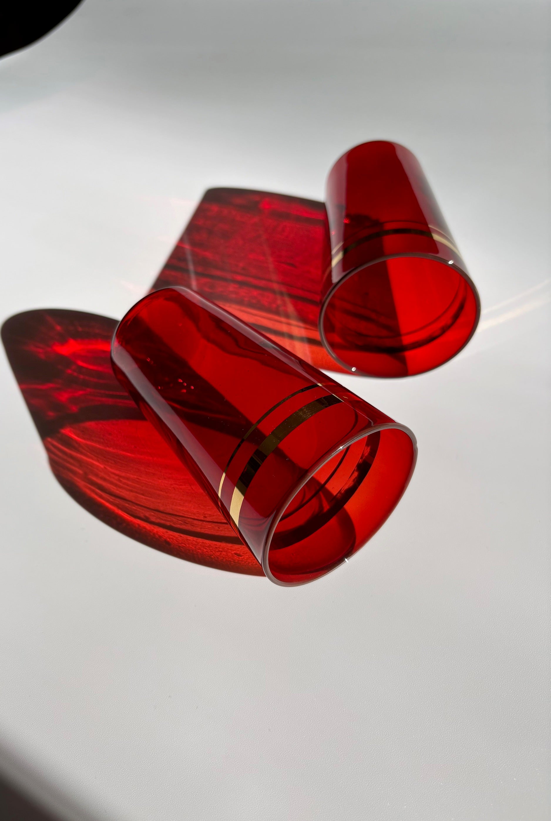 Ruby Red Glasses with Gold Stripes
