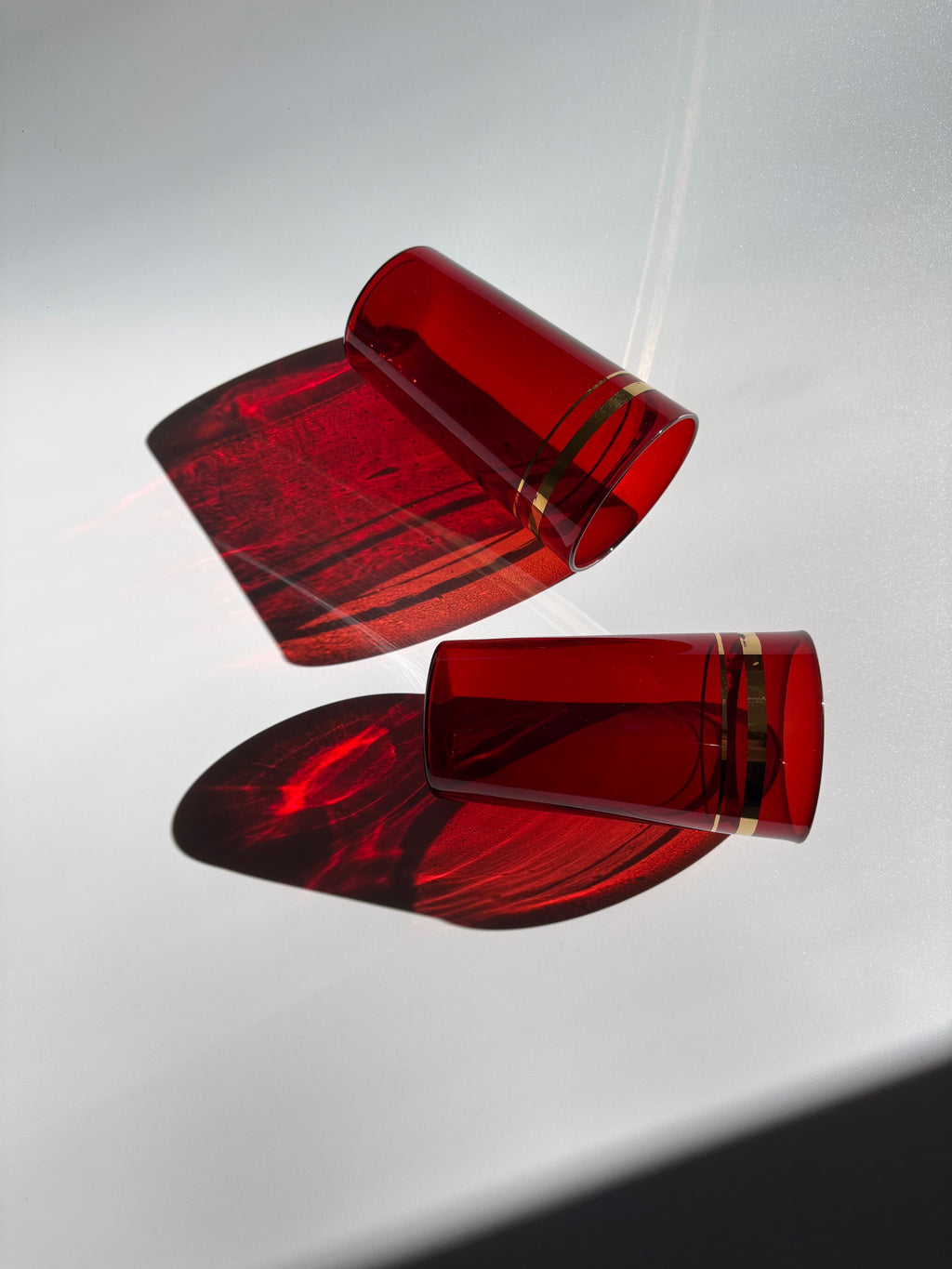 Ruby Red Glasses with Gold Stripes