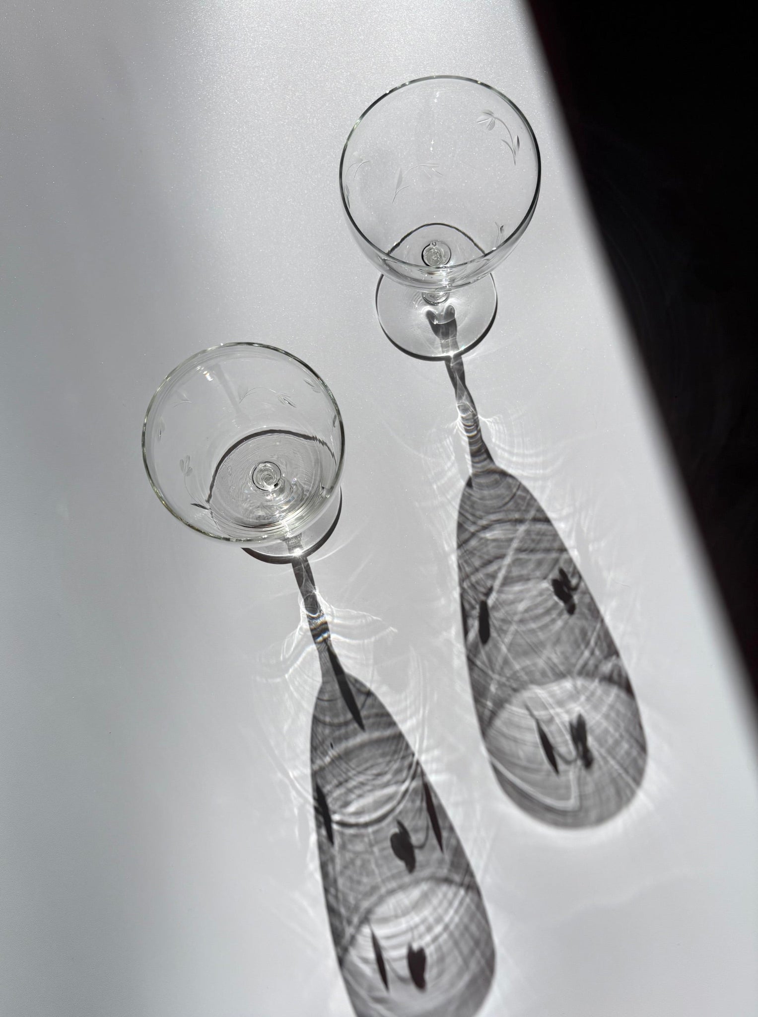 Set of 4 Goblets with Etched Flowers