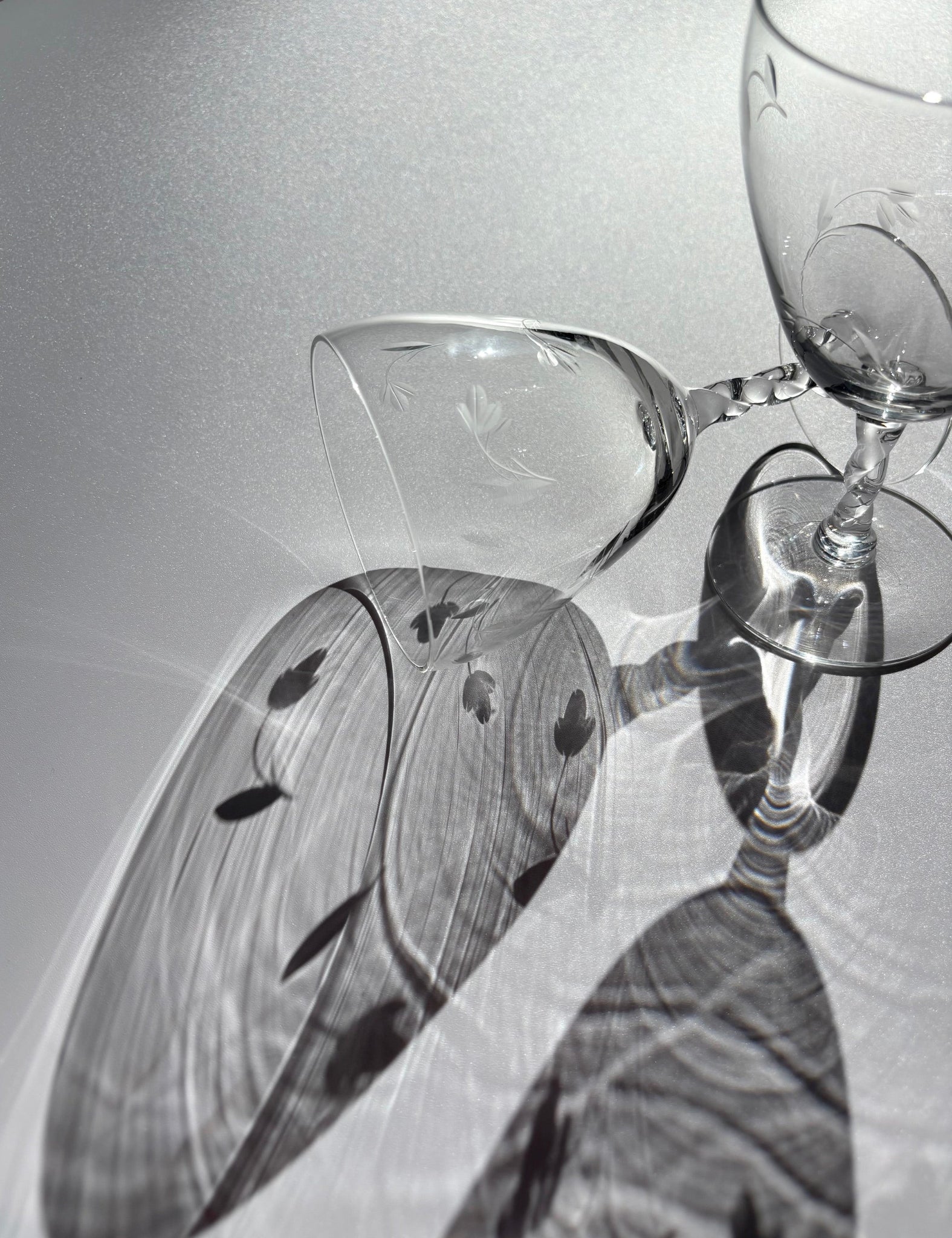 Set of 4 Goblets with Etched Flowers