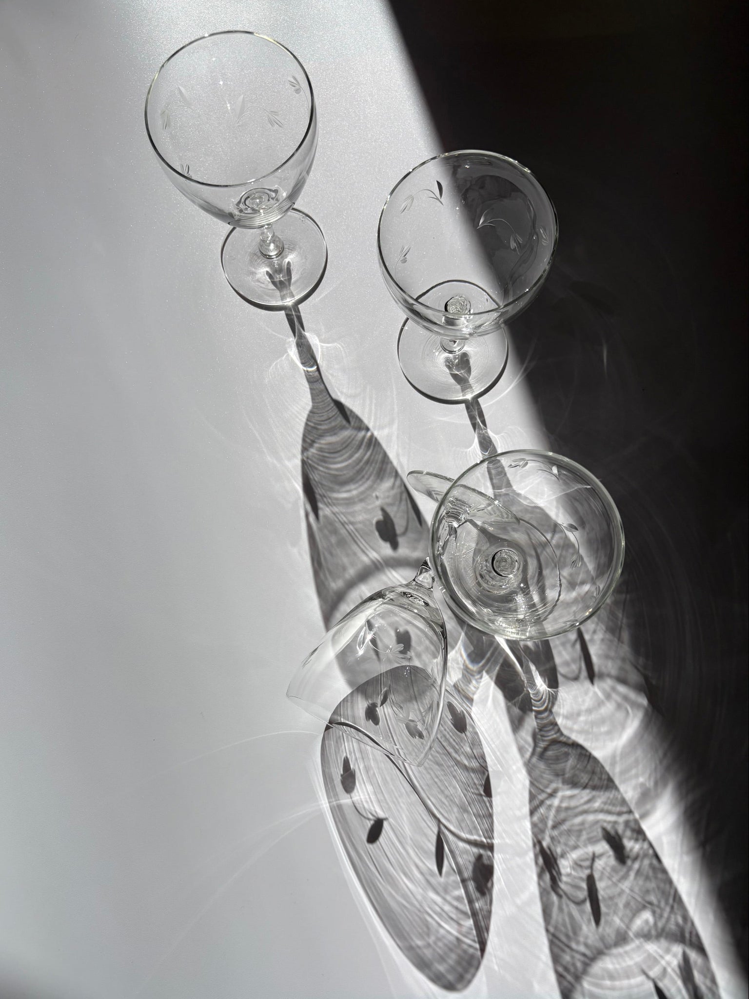 Set of 4 Goblets with Etched Flowers