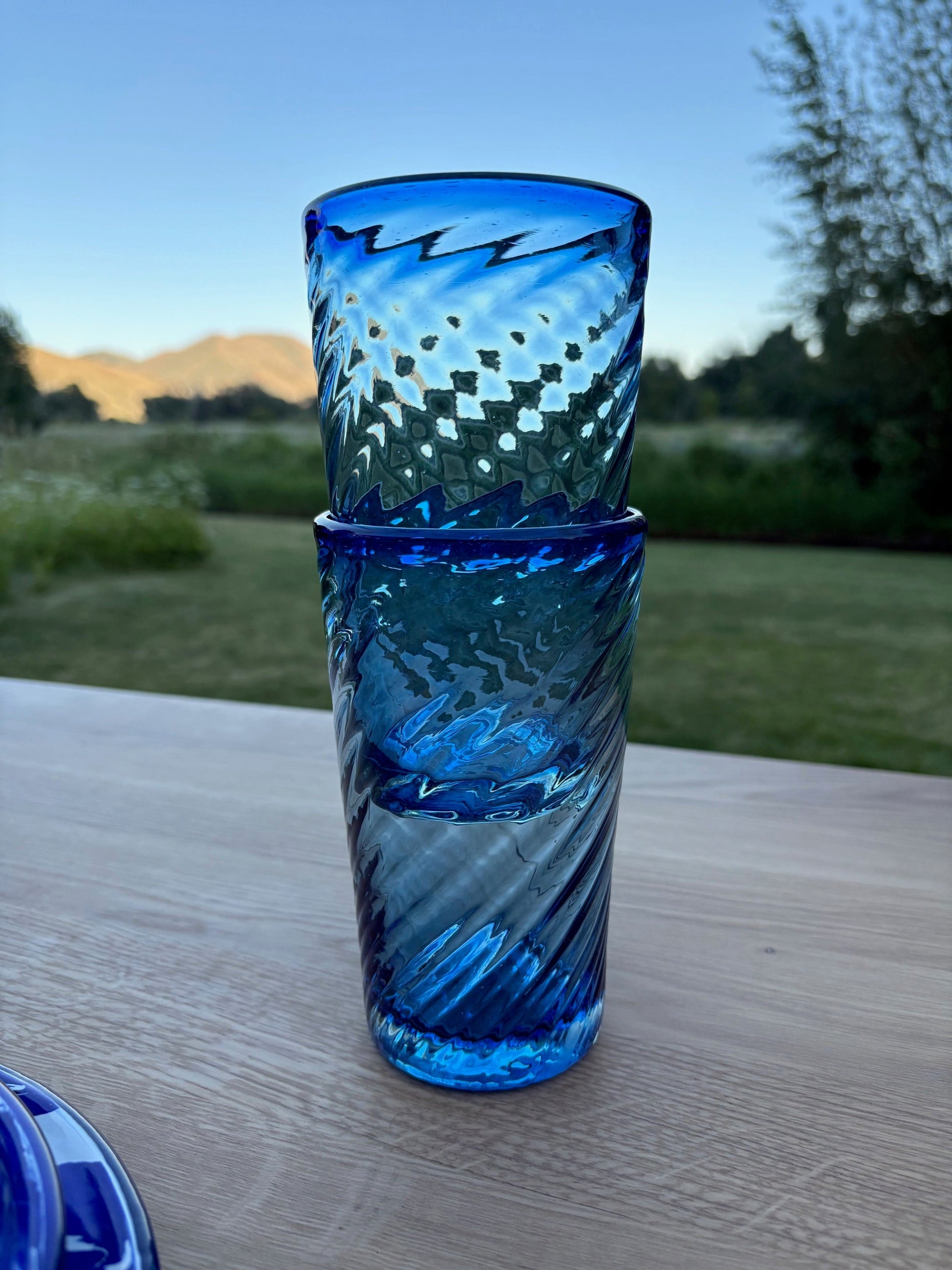 Blue Spiral Water Glasses