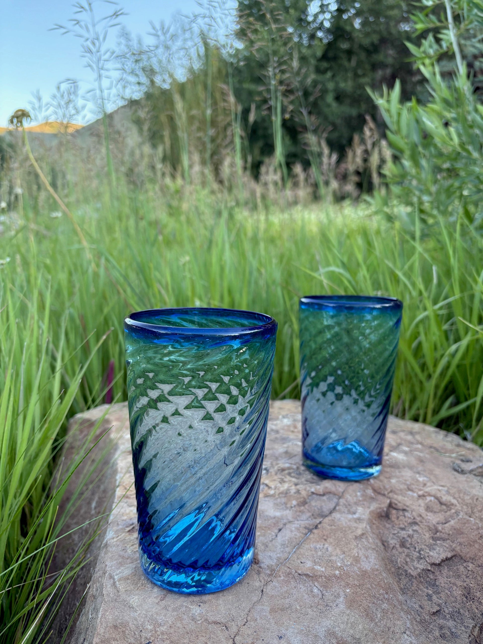 Blue Spiral Water Glasses