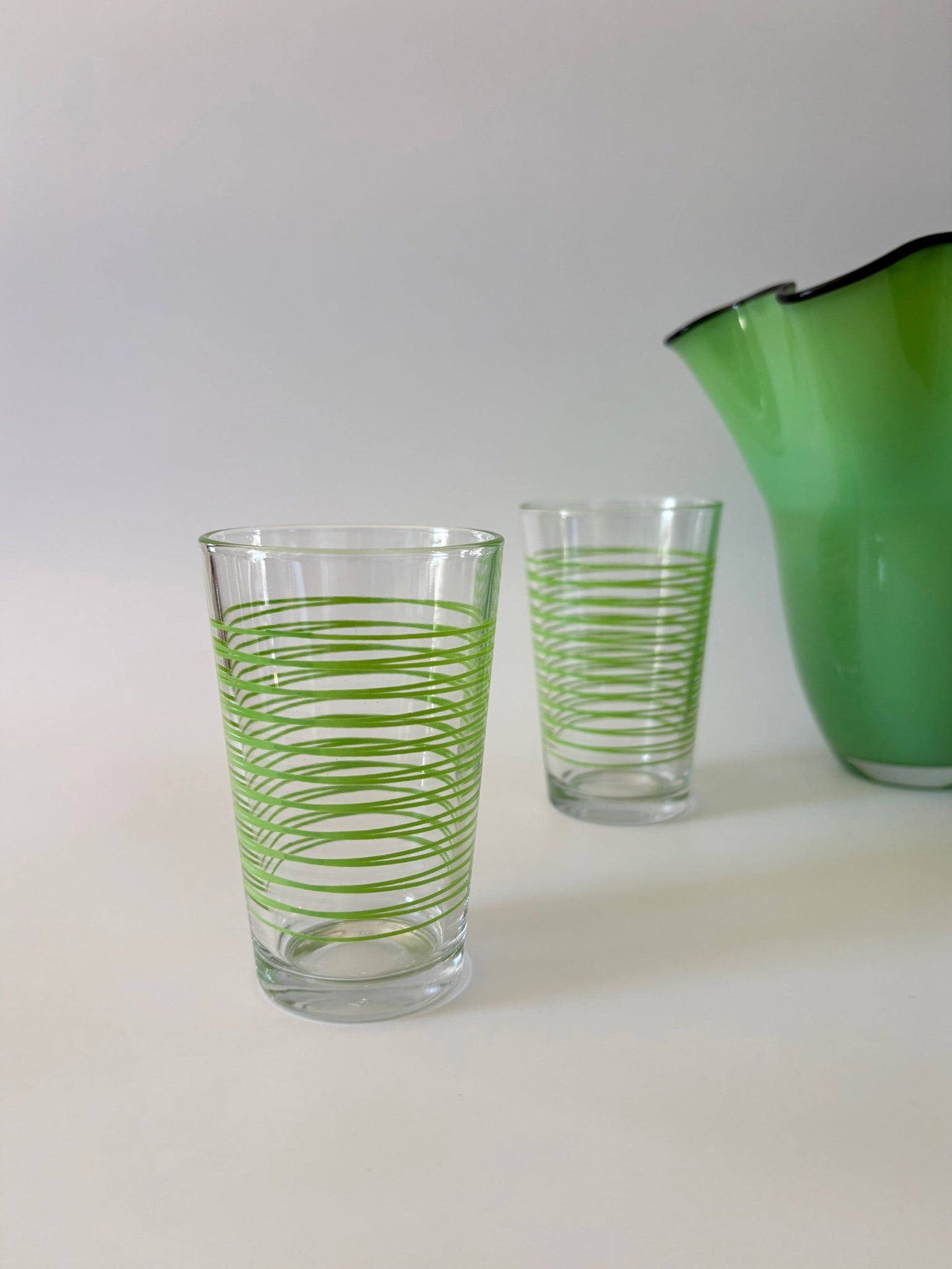Juice Glasses with Green Stripes