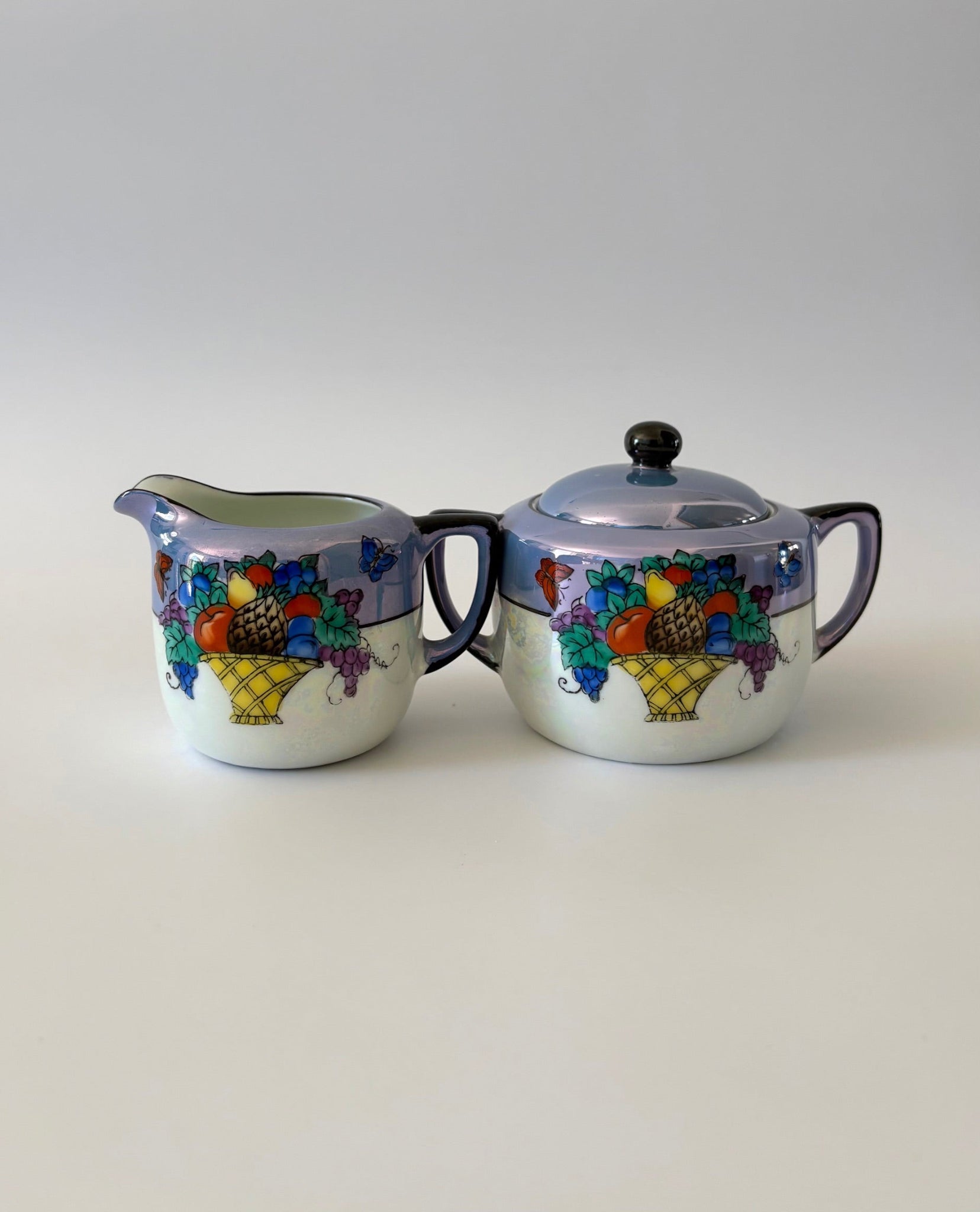 Cream and Sugar Set with Fruit Basket