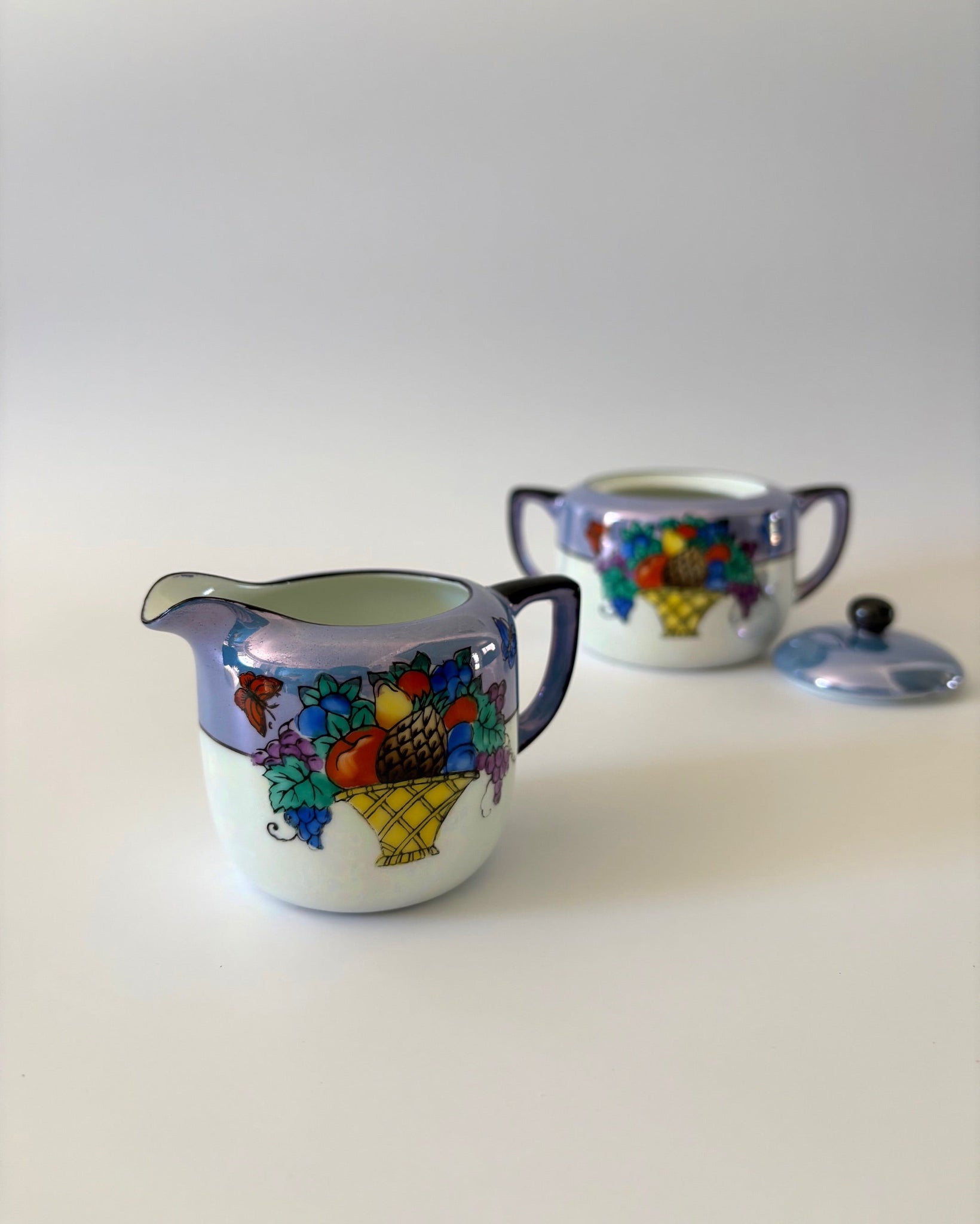 Cream and Sugar Set with Fruit Basket