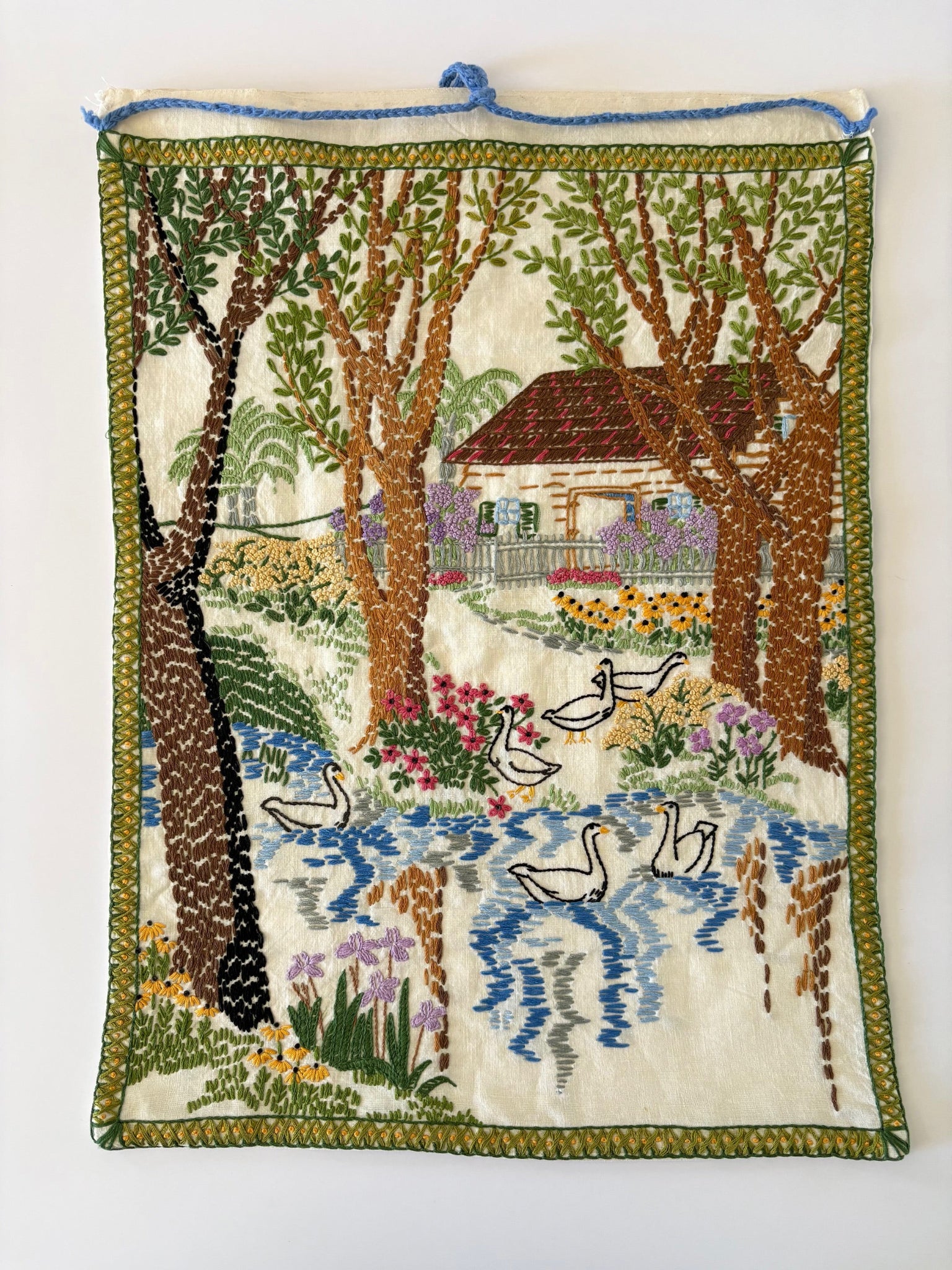 Hand Embroidered Cottage Tapestry