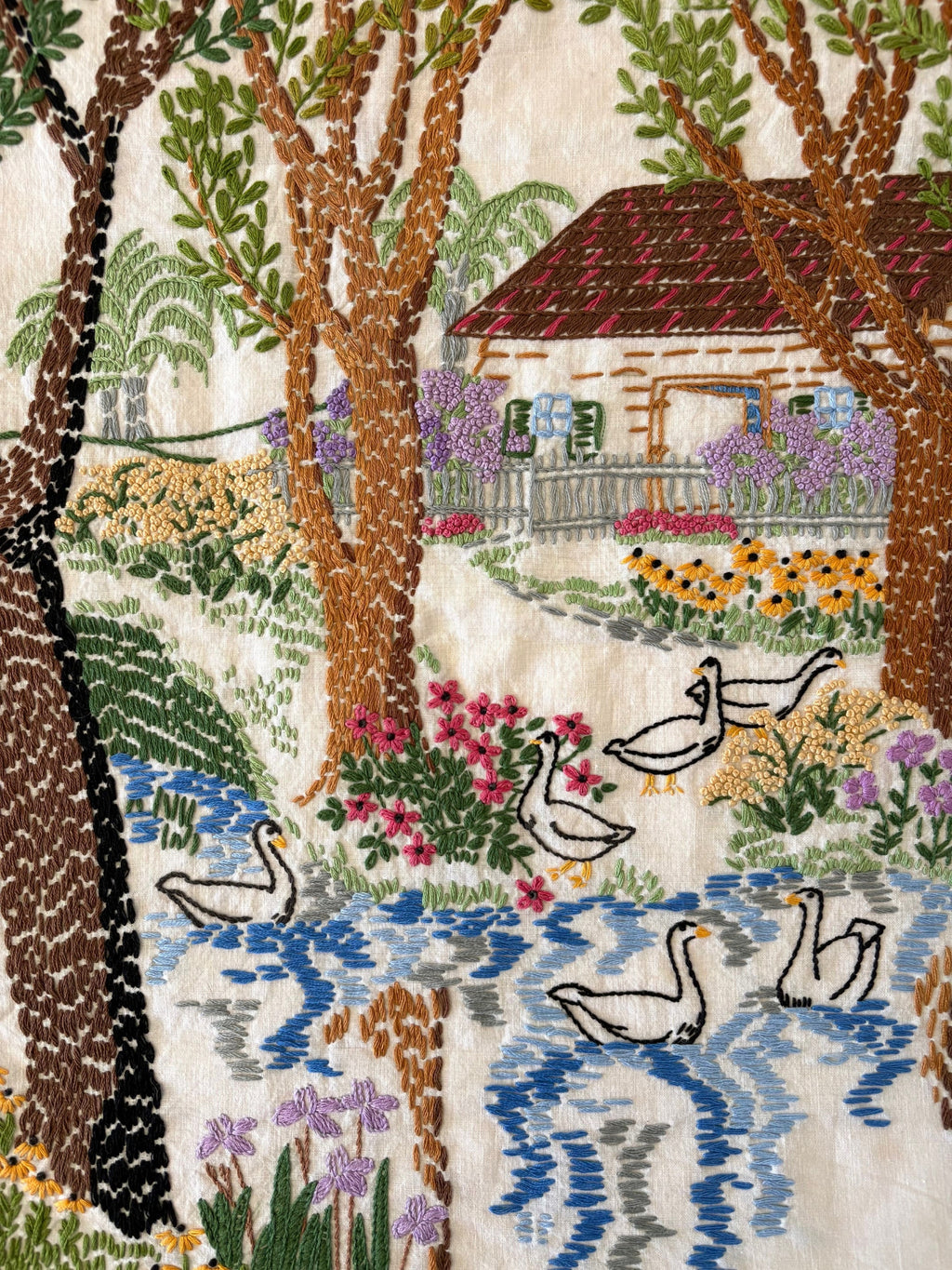 Hand Embroidered Cottage Tapestry