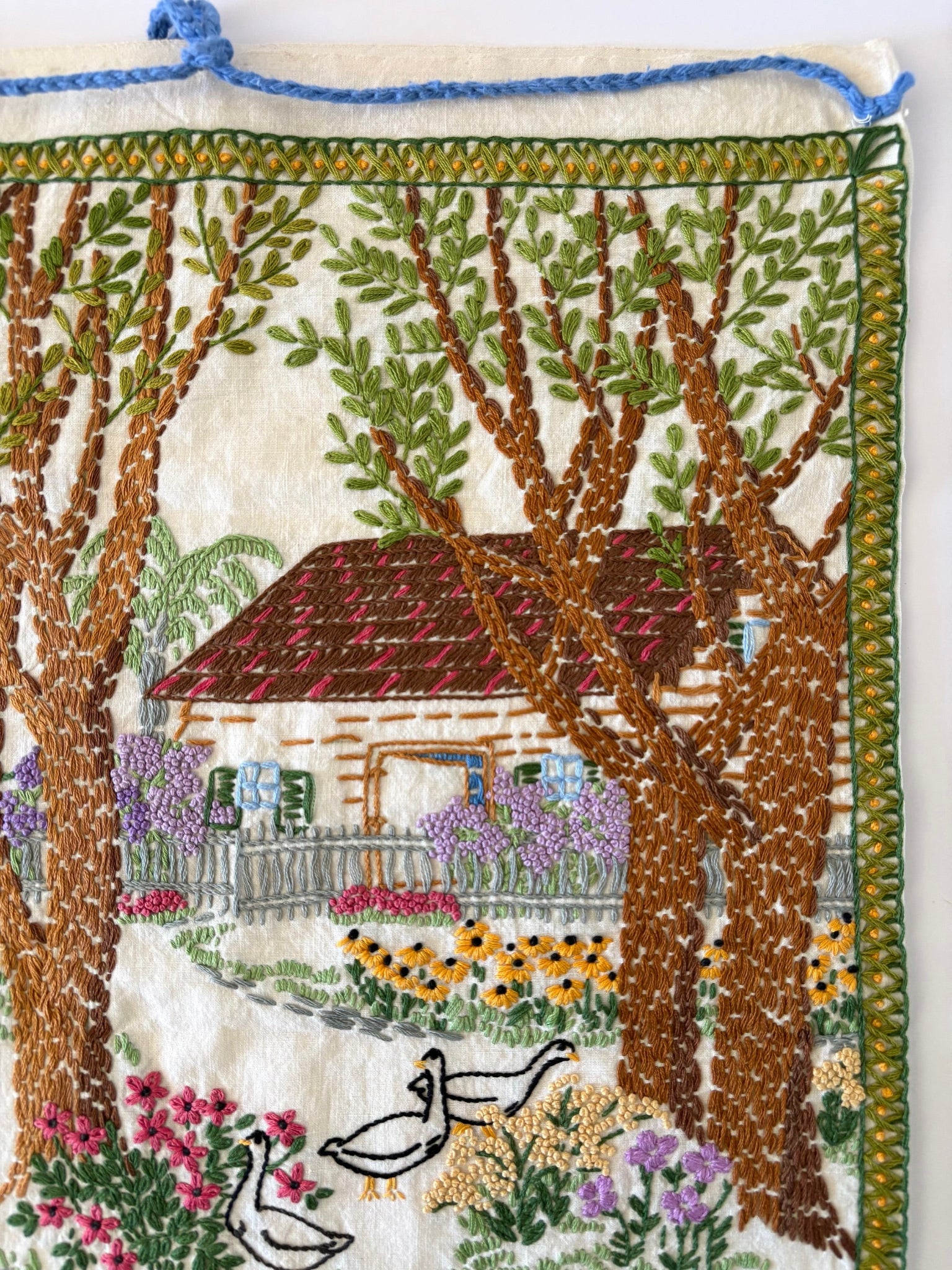 Hand Embroidered Cottage Tapestry
