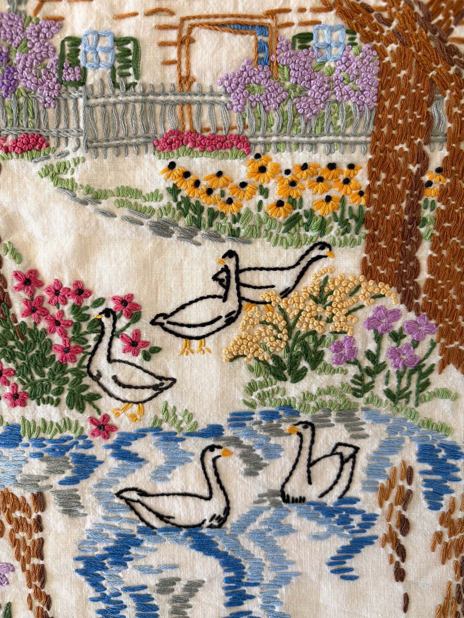 Hand Embroidered Cottage Tapestry