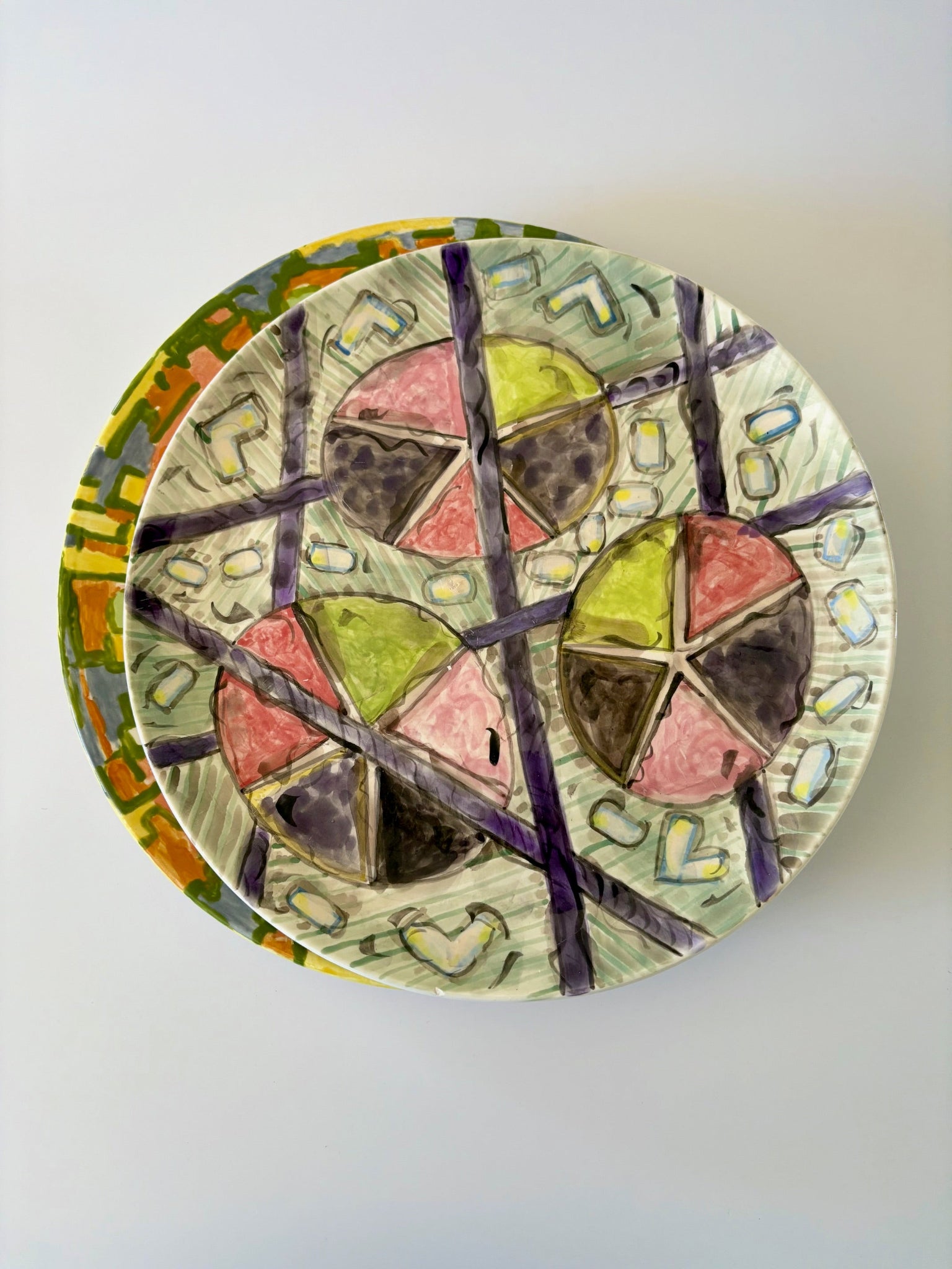 Multicolor-Multipattern Ceramic Serving Plate